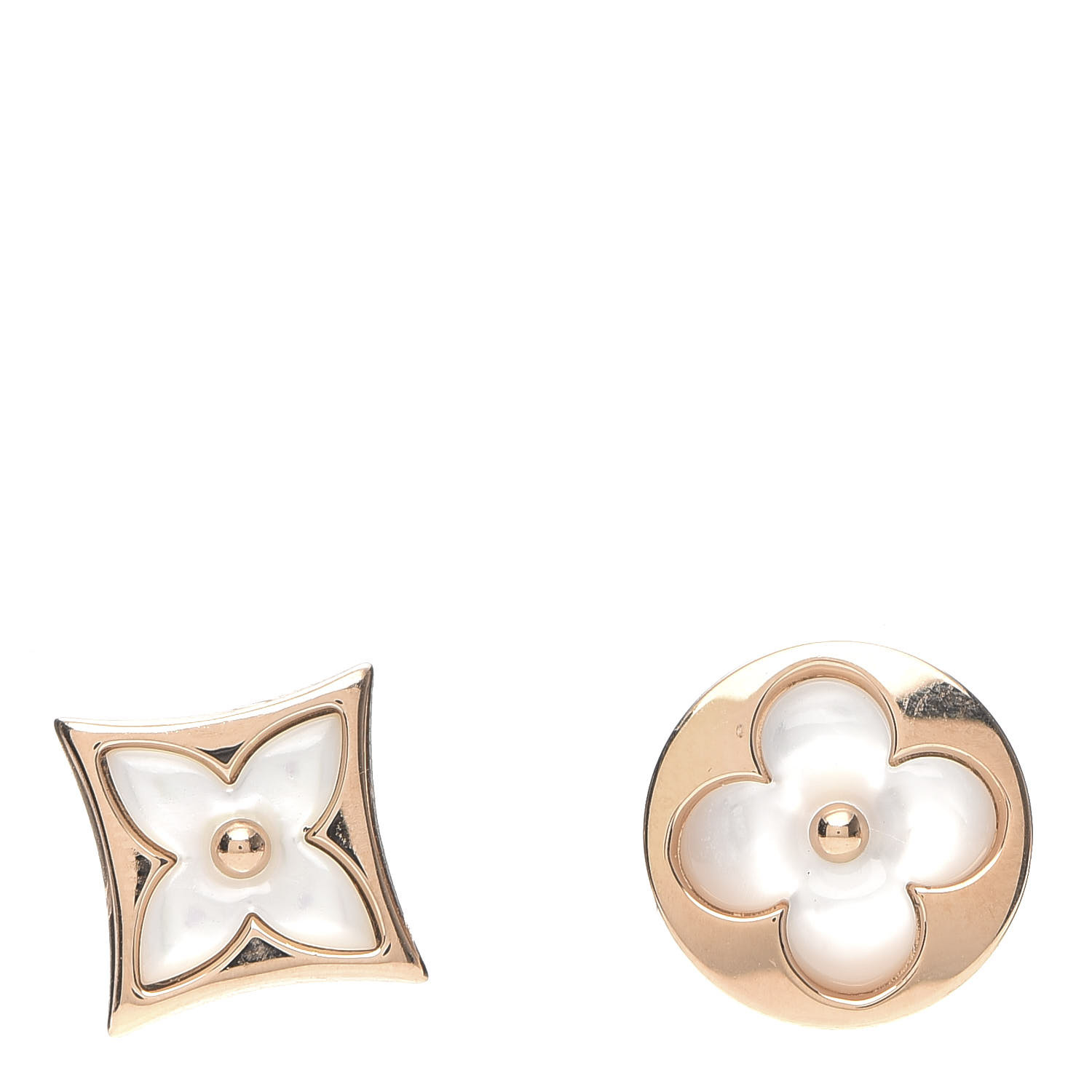 VUITTON 18K Pink Gold Mother of Pearl Color Blossom Star & Sun Stud Earrings 606942 | FASHIONPHILE