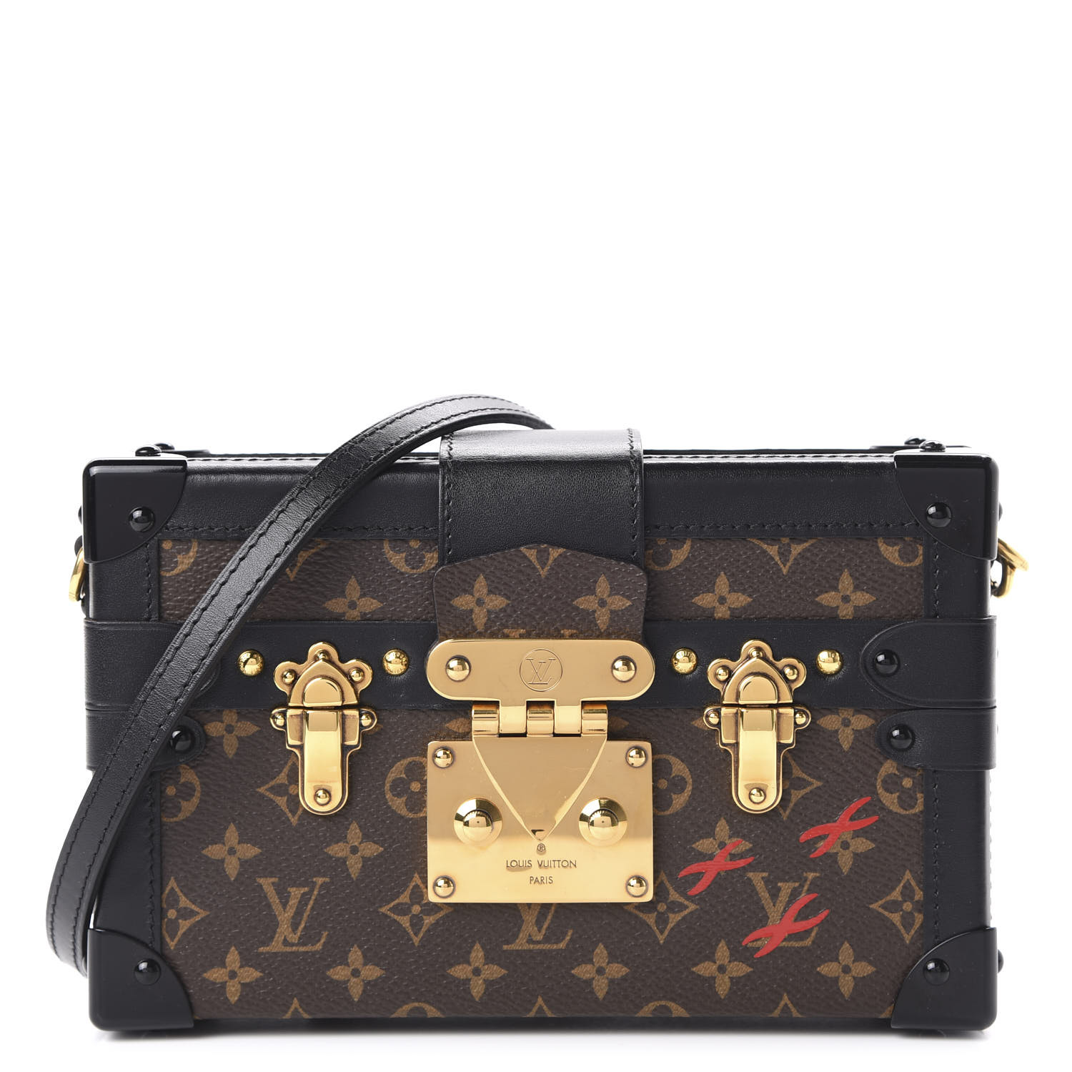 Louis Vuitton Petite Malle Bag in Damier Ebene with Golden Brass Hardware