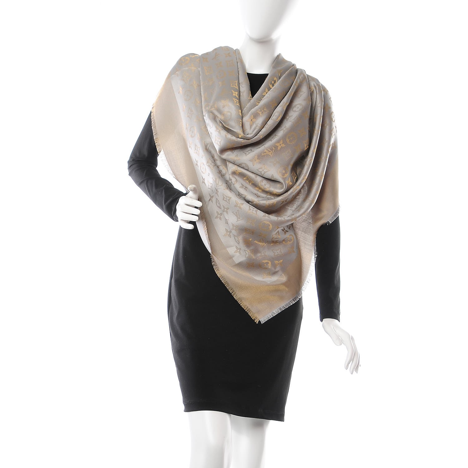 Louis Vuitton Brown Monogram Silk and Wool Shine Shawl For Sale at 1stDibs