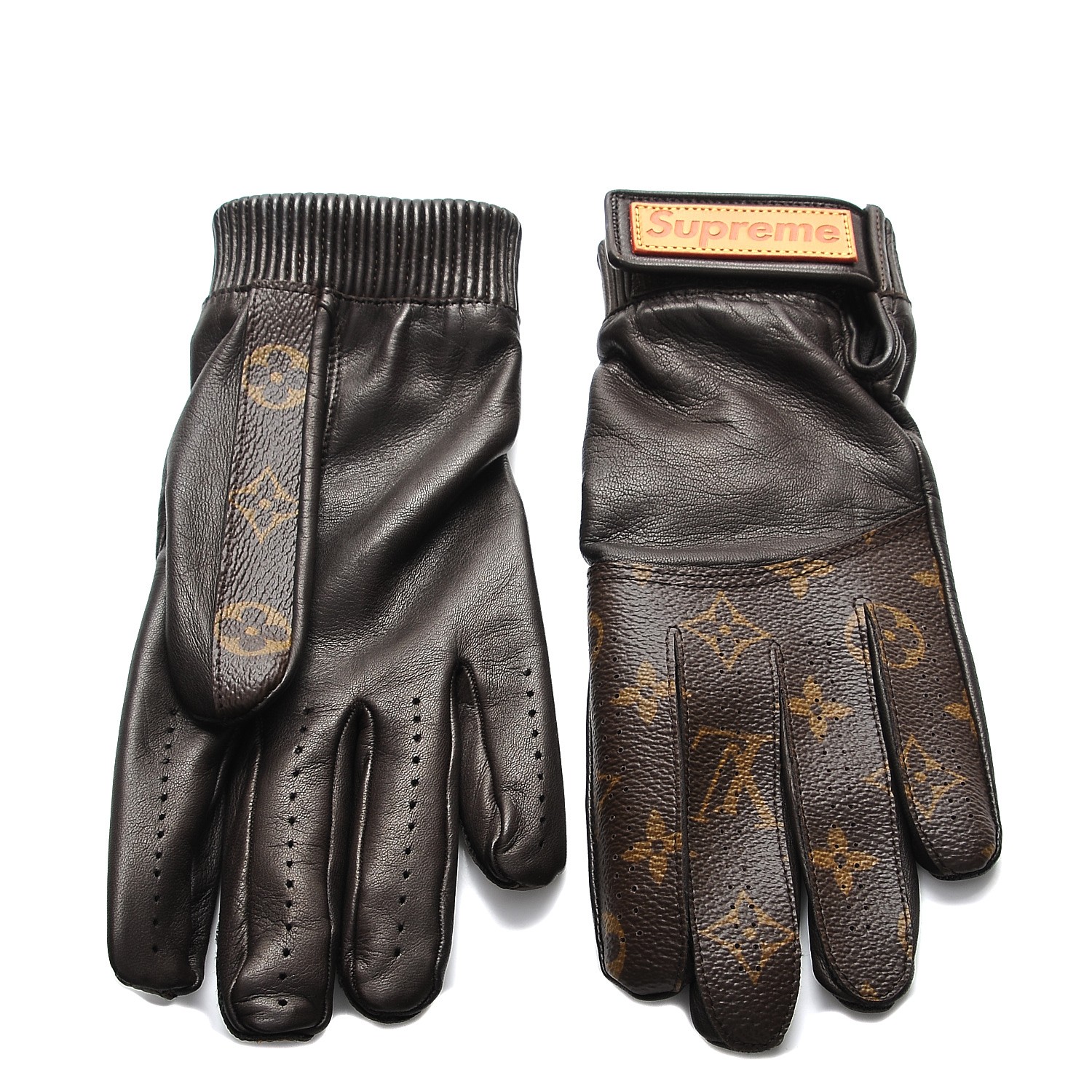 LOUIS VUITTON X SUPREME Lambskin Monogram Baseball Gloves 208748