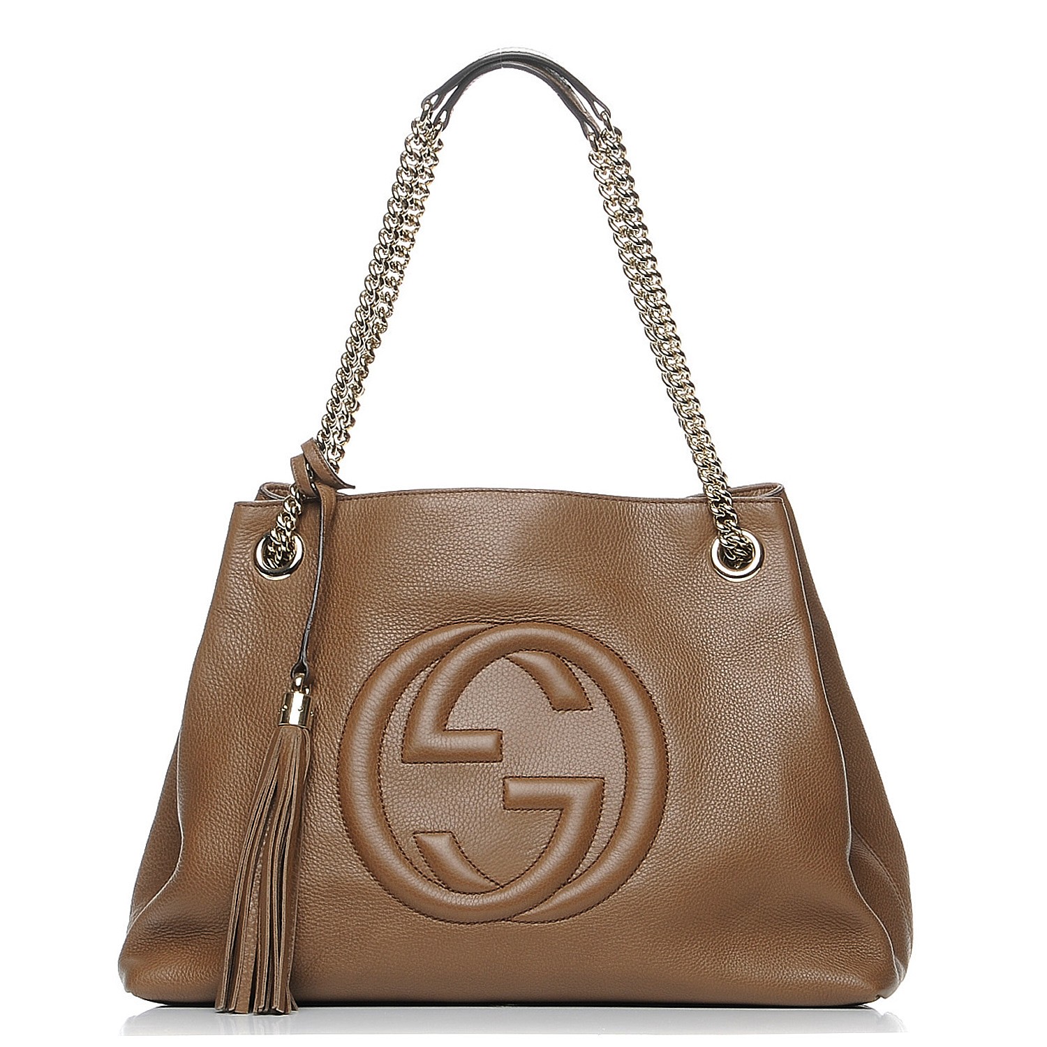 GUCCI Pebbled Calfskin Medium Soho Chain Shoulder Bag Brown 212226