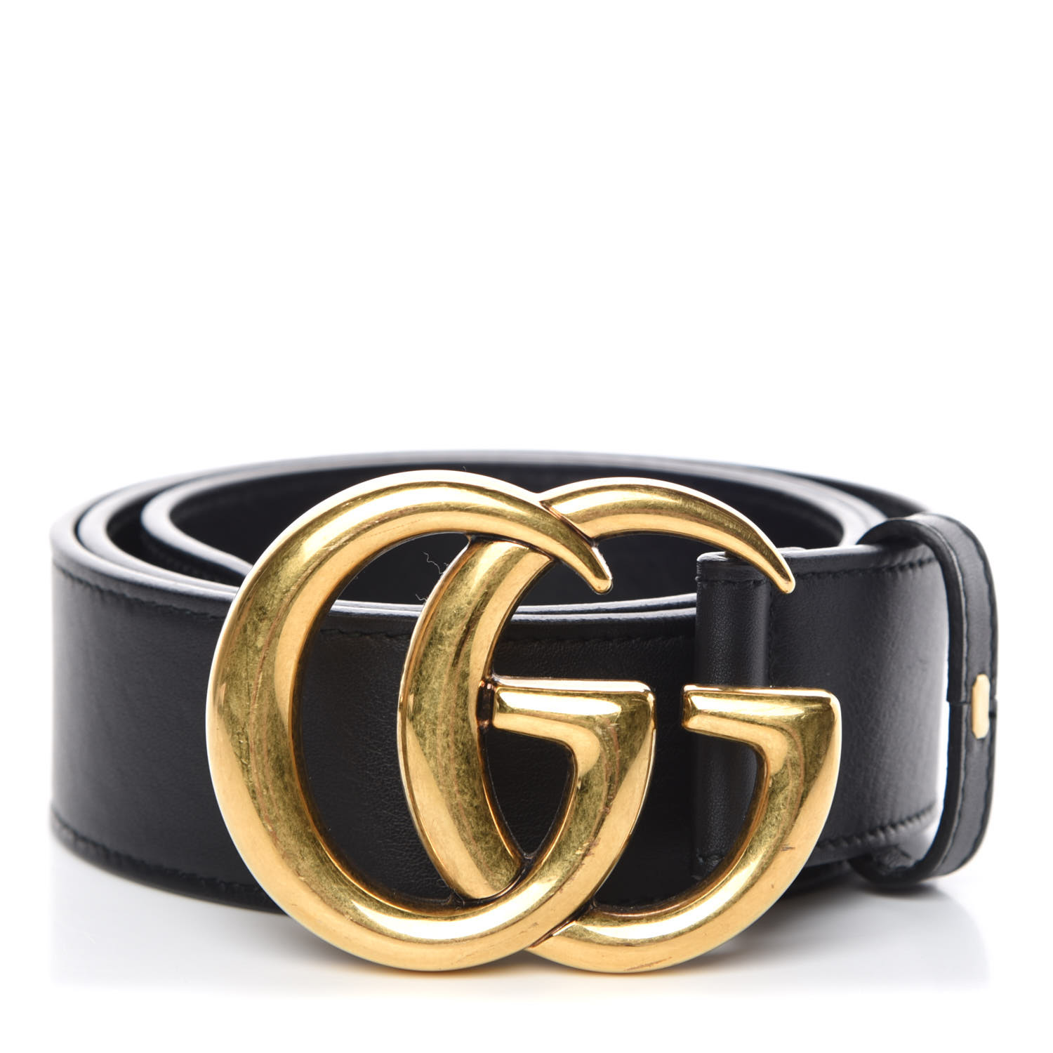 GUCCI Calfskin Double G Belt 80 32 Black 378730