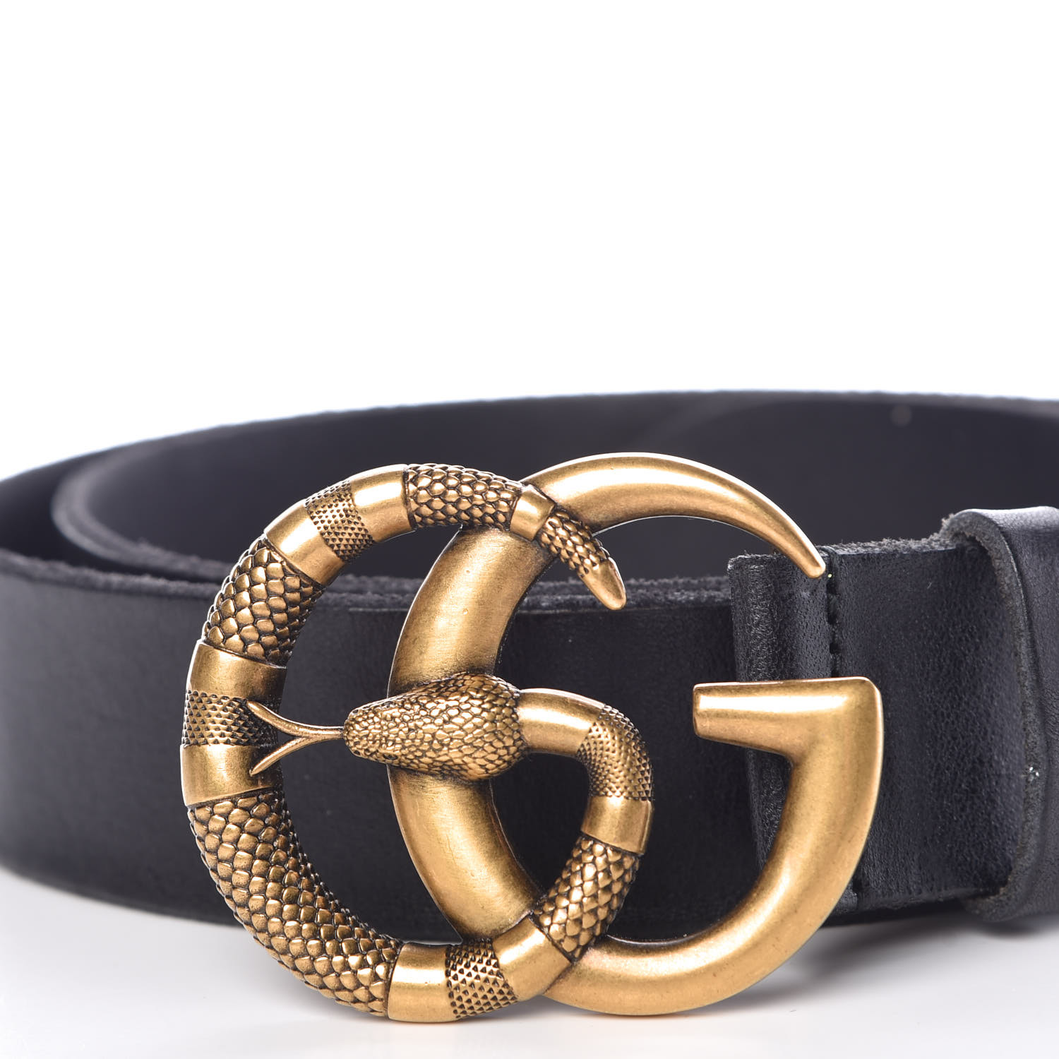 GUCCI Calfskin Double G Snake Belt 105 42 Black 378883