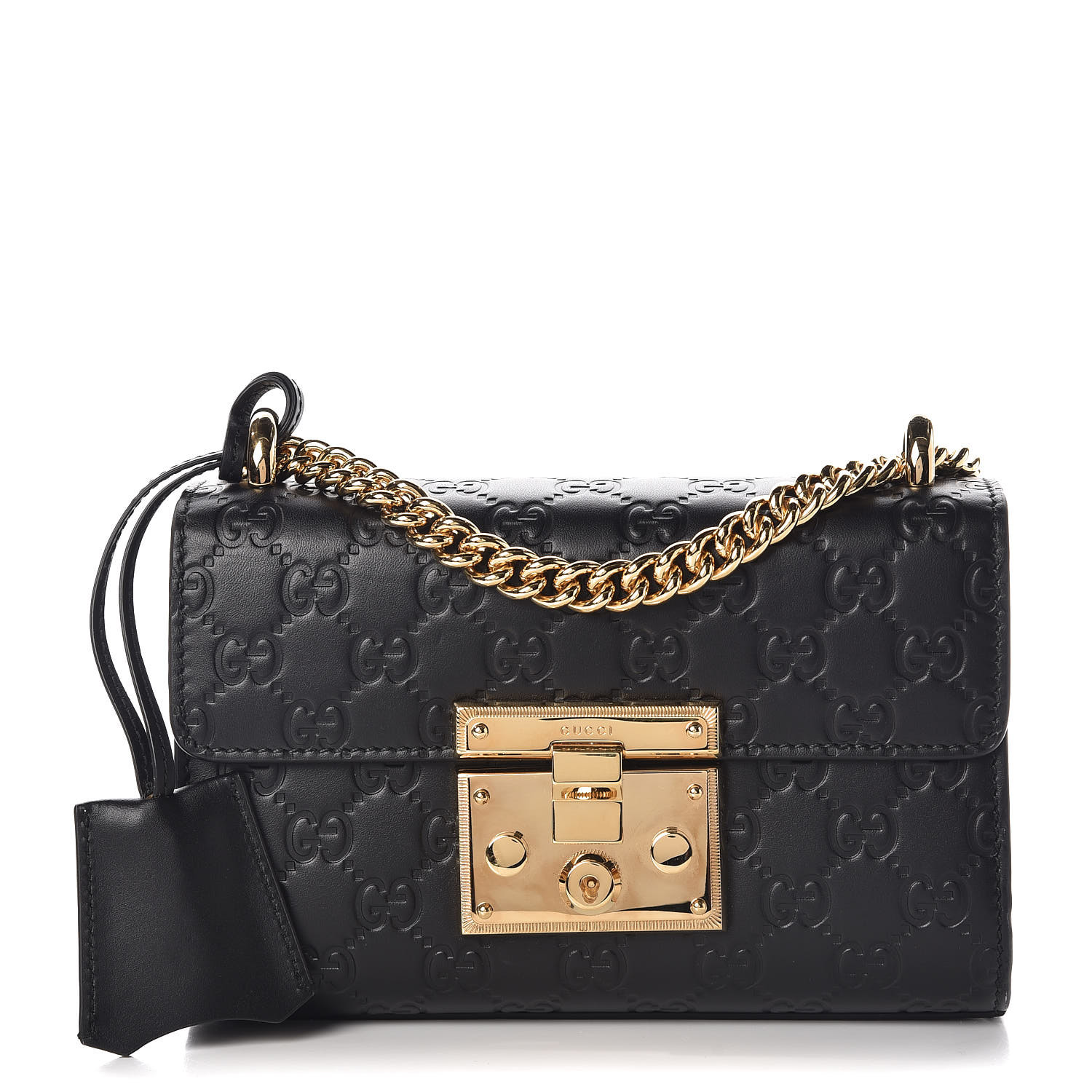 GUCCI Guccissima Small Padlock Shoulder Bag Black 379369