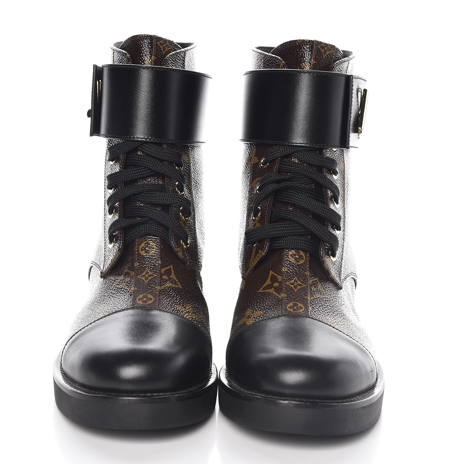 LOUIS VUITTON Monogram Calfskin Wonderland Flat Ranger Boots 39 Black 379934