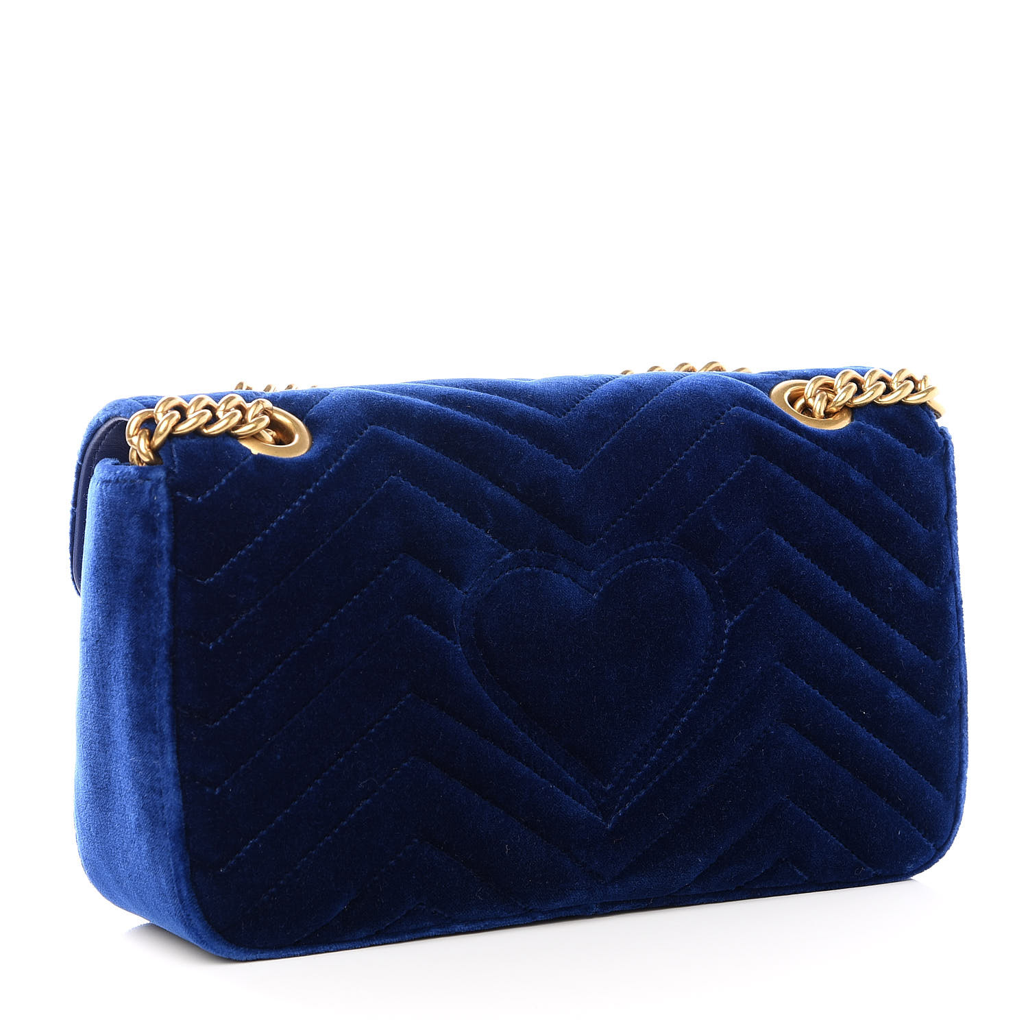 GUCCI Velvet Matelasse Small GG Marmont Shoulder Bag Cobalt Blue 572685