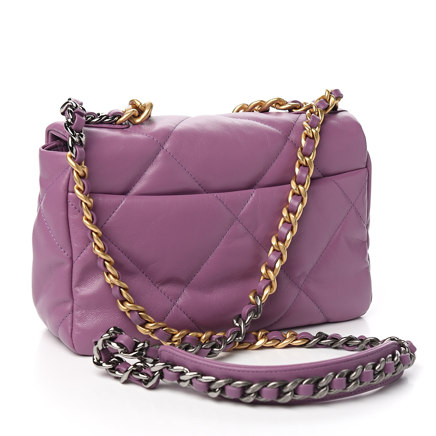 CHANEL Goatskin Quilted Medium Chanel 19 Flap Violet Purple 572267 ...