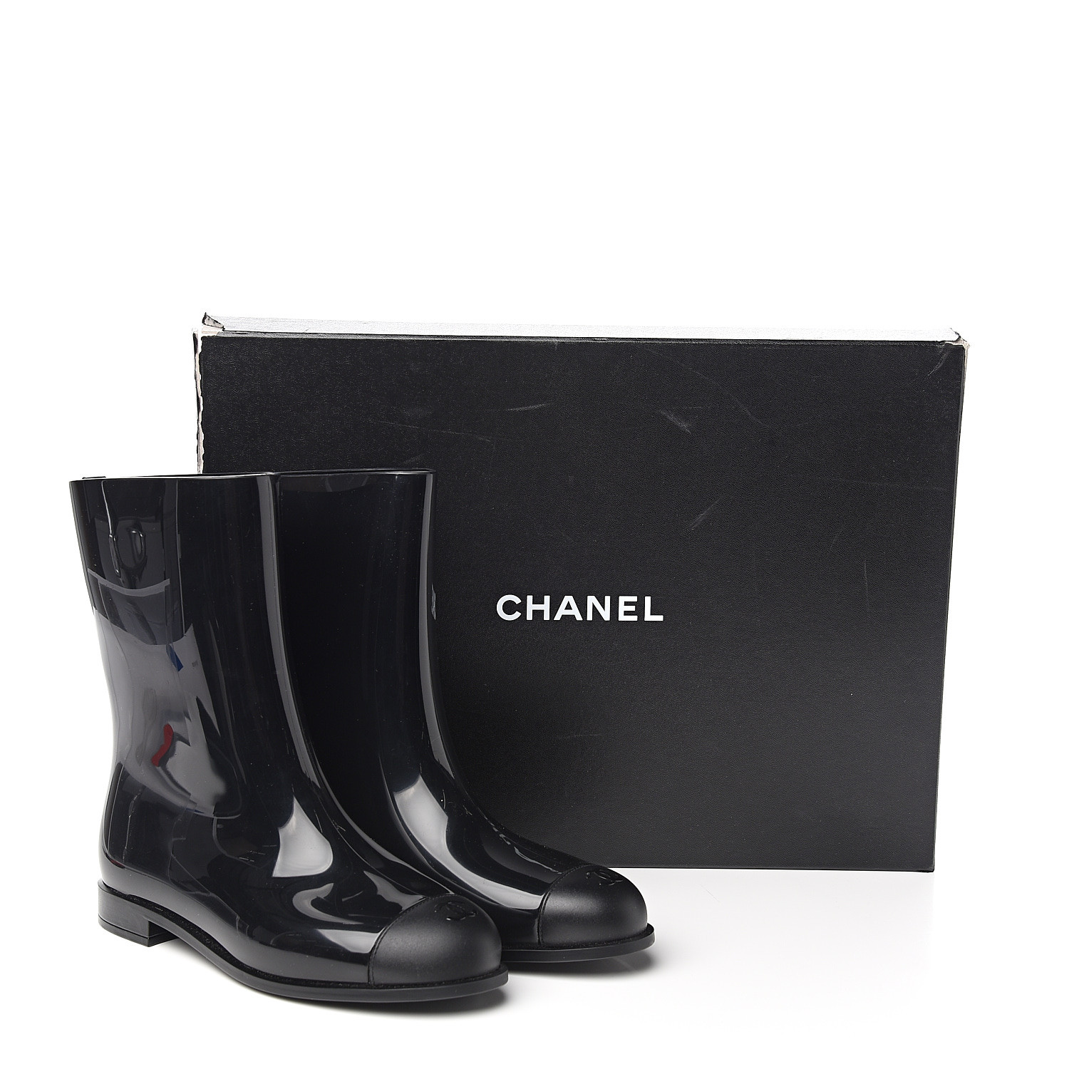 CHANEL Rubber Rain Boots 41 Black 571312