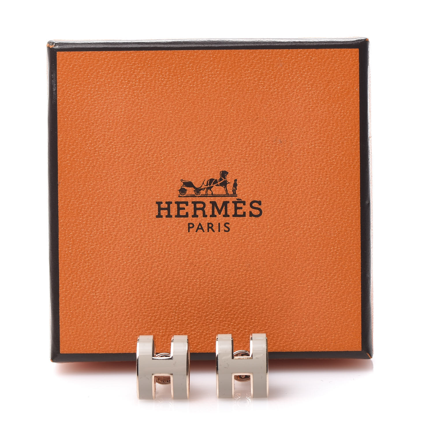 HERMES Rose Gold Lacquered Pop H Earrings Marron Glace 602100