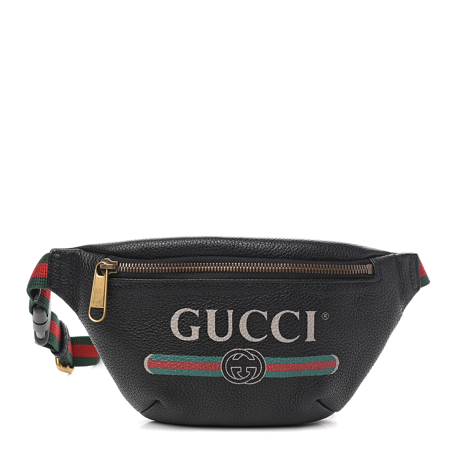 GUCCI Grained Calfskin Small Gucci Print Belt Bag Black 567376