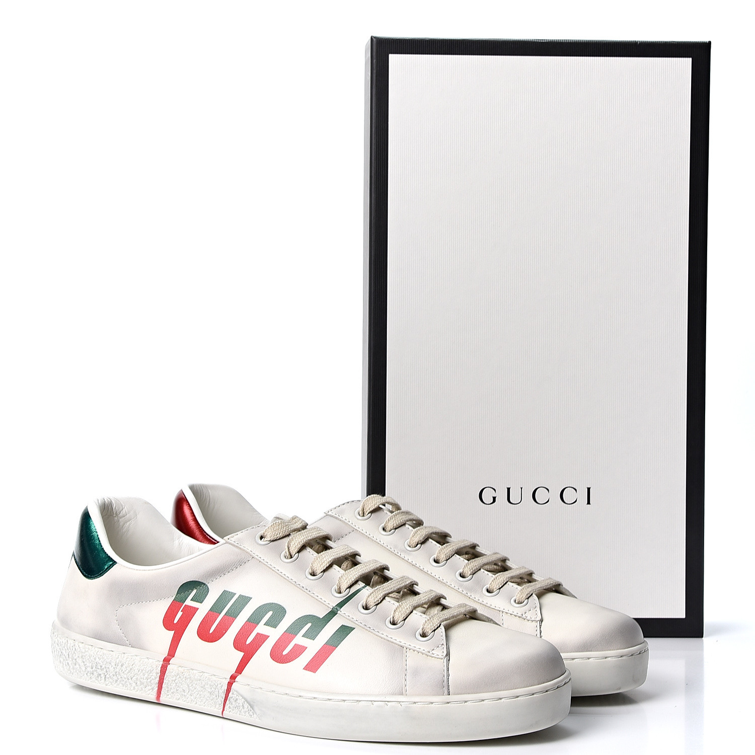 GUCCI Calfskin Blade Mens Distressed Ace Sneakers 10 White 567310