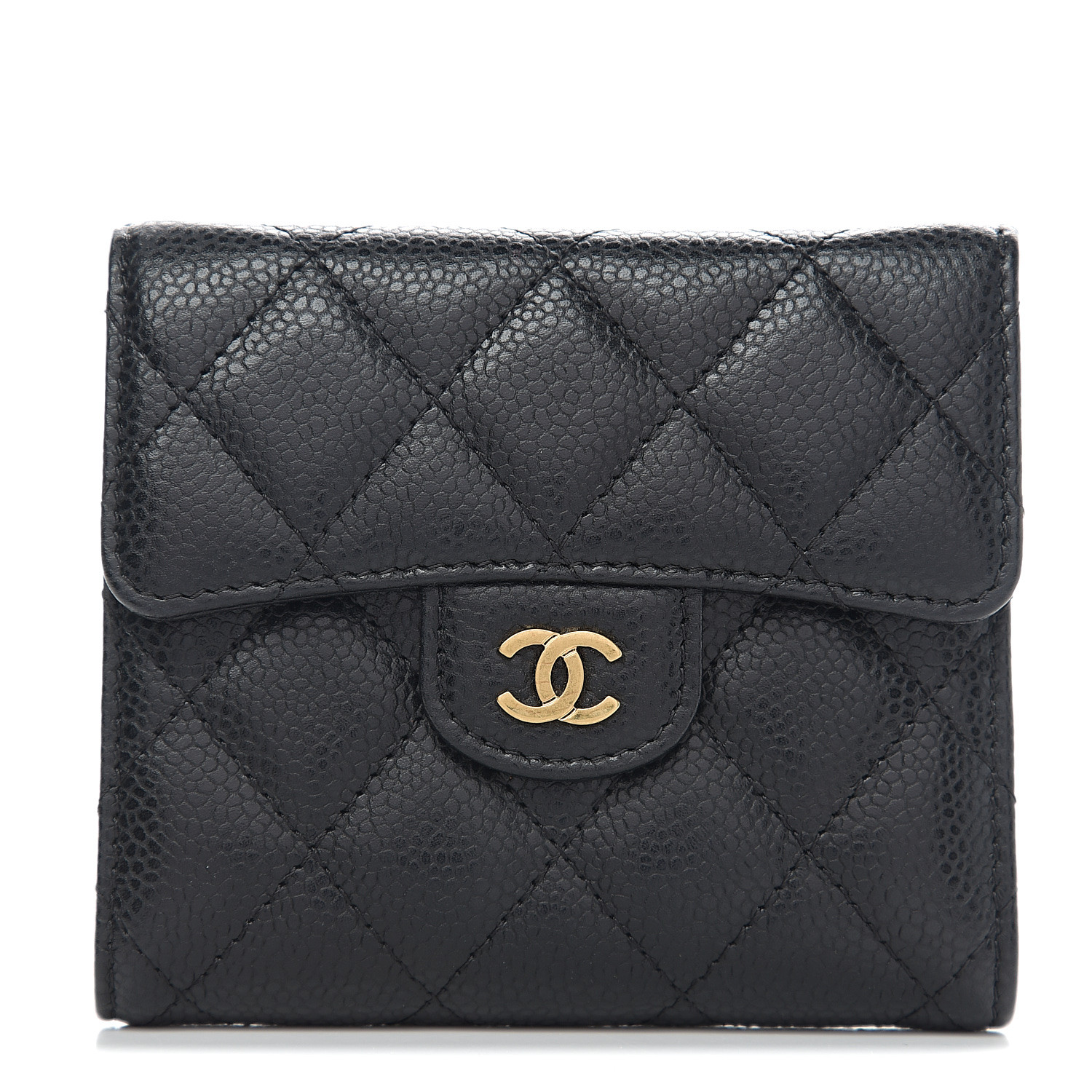 CHANEL Caviar Quilted Compact Flap Wallet Black 567899