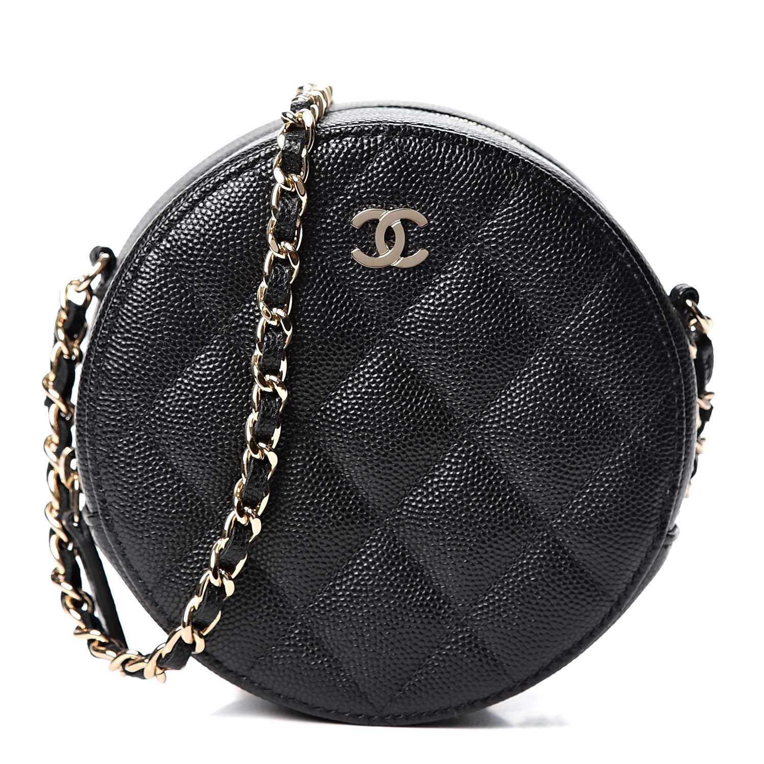 CHANEL Caviar Quilted Round Clutch With Chain Black 567049