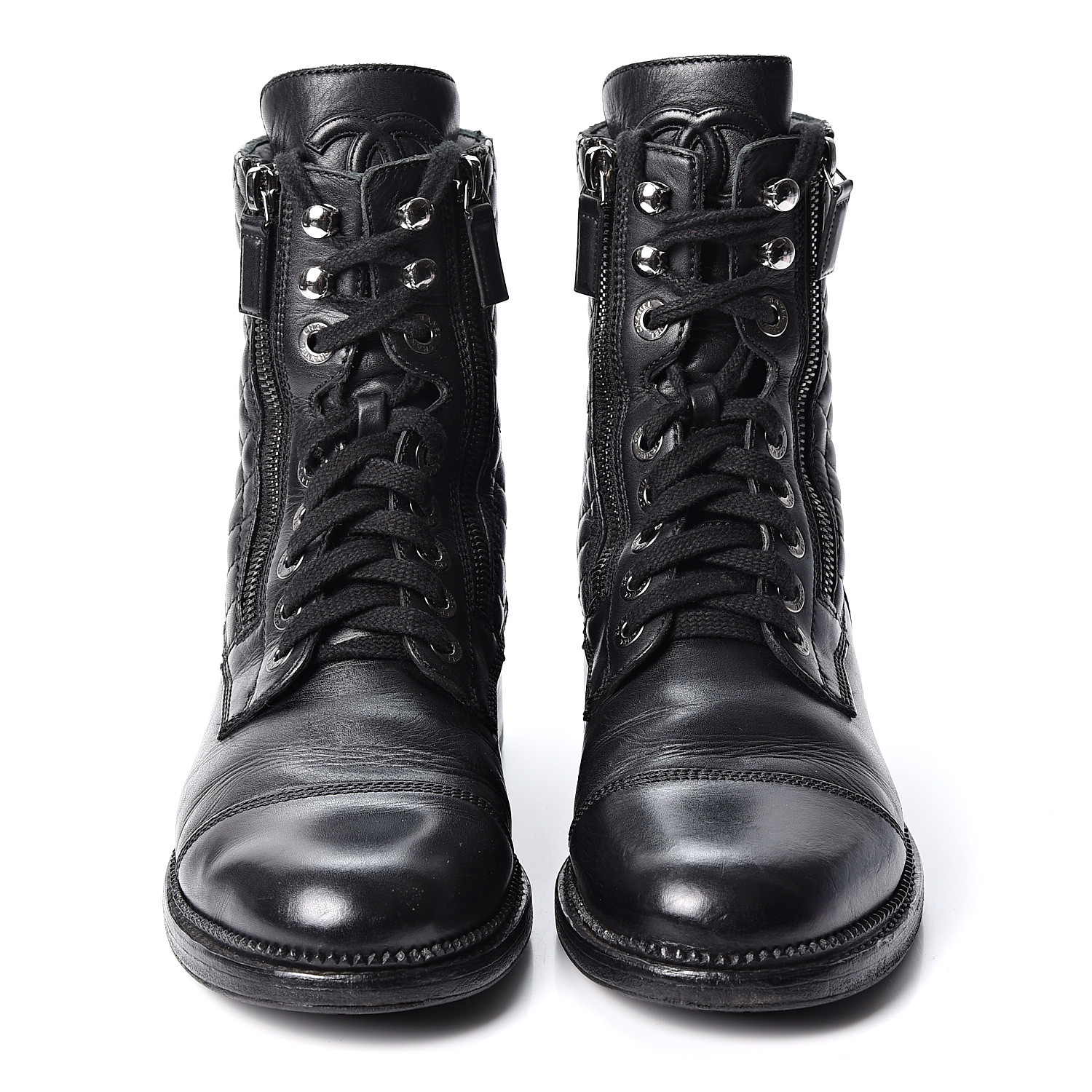 chanel calfskin lace up boots