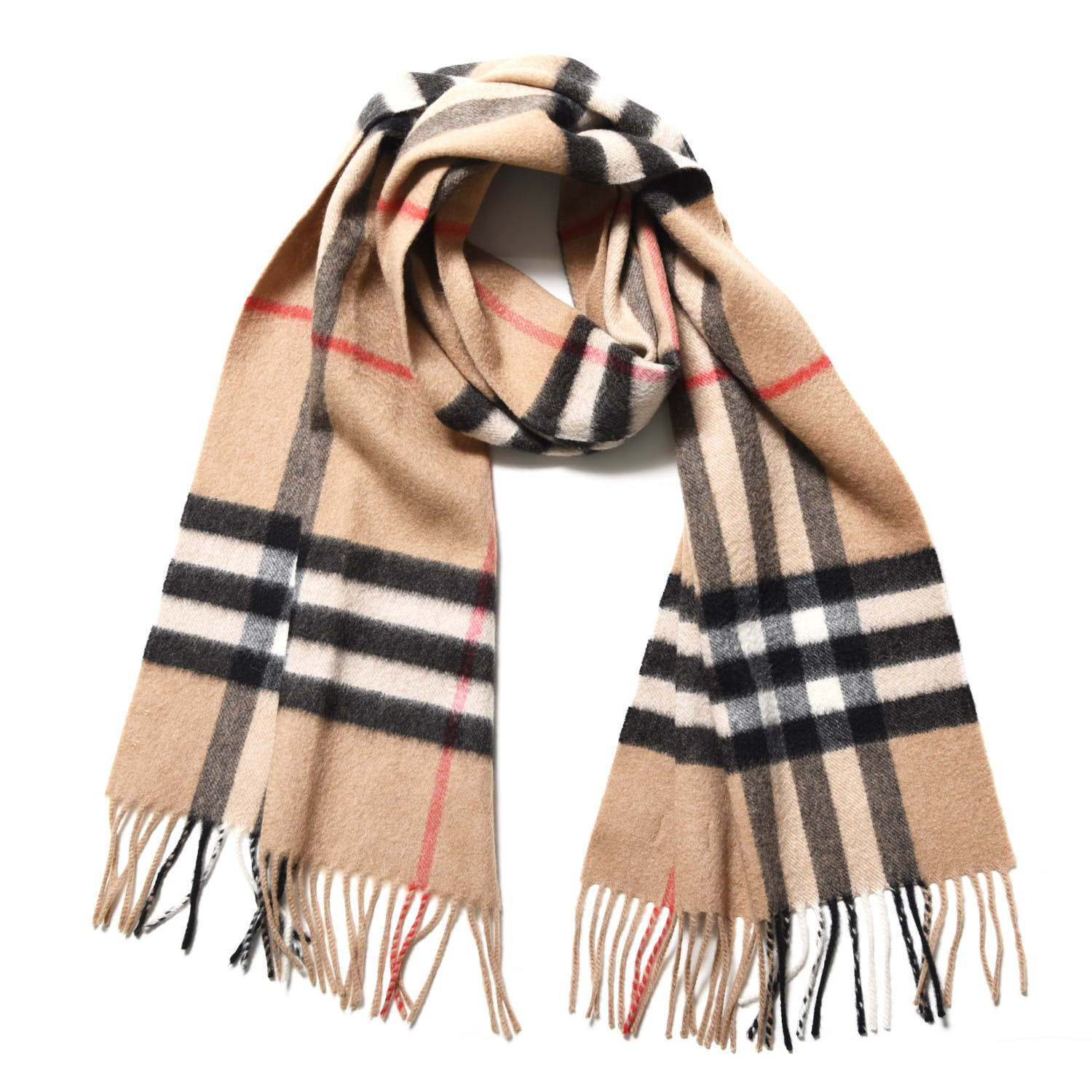 BURBERRY Cashmere Giant Check Fringe Scarf Archive Beige 569829