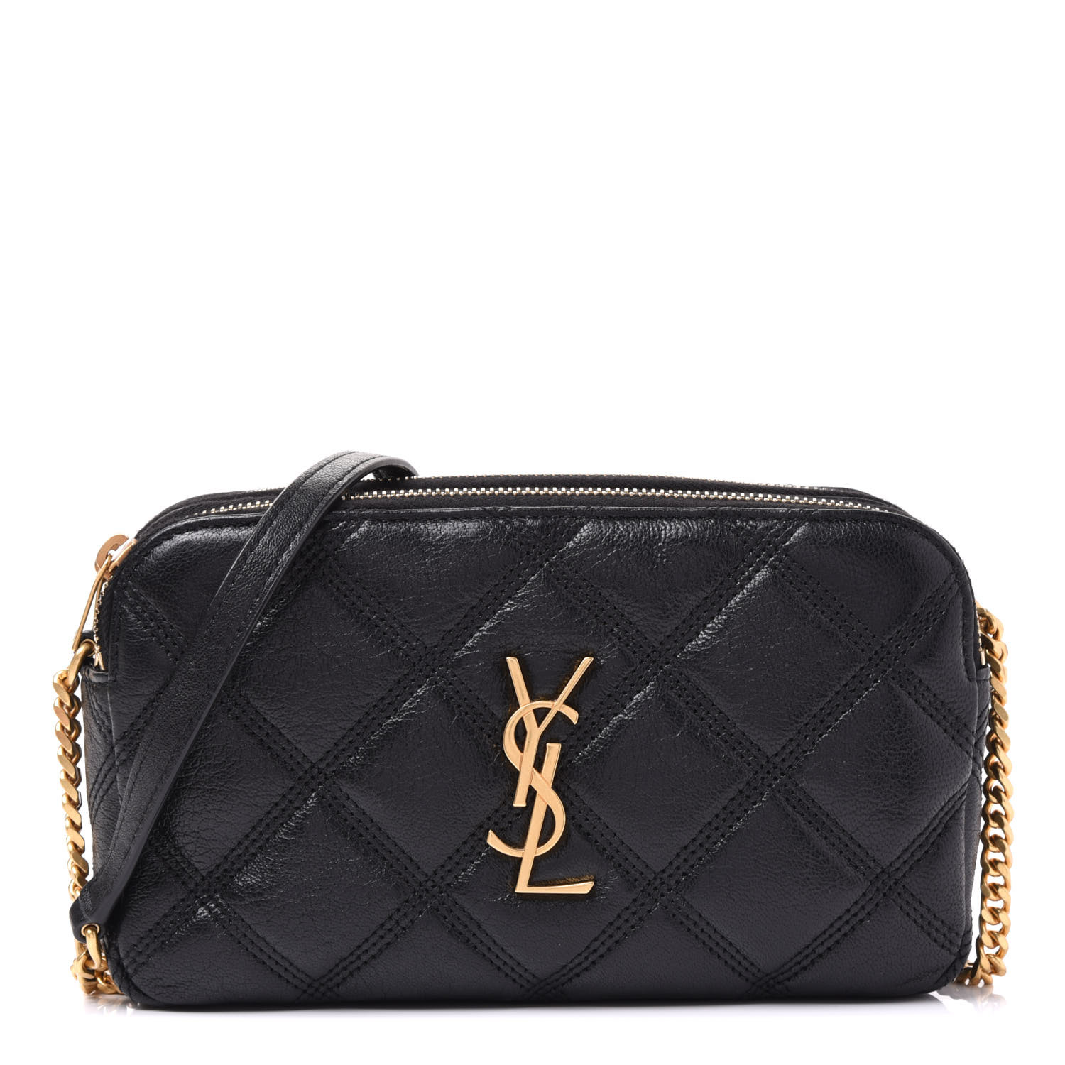 SAINT LAURENT Grained Lambskin Quilted Mini Becky Double Zip Bag Black ...