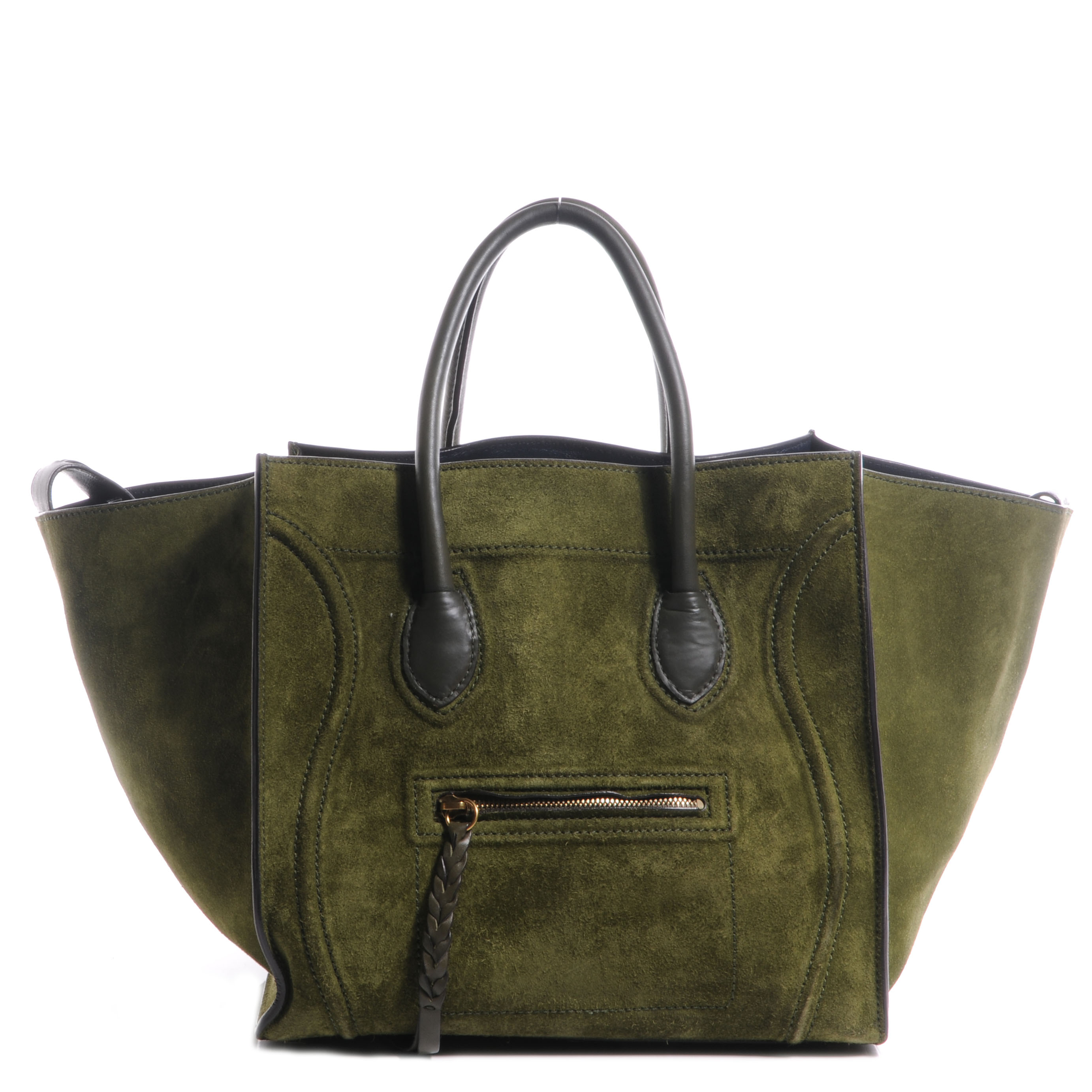 CELINE Suede Medium Phantom Luggage Olive 60989