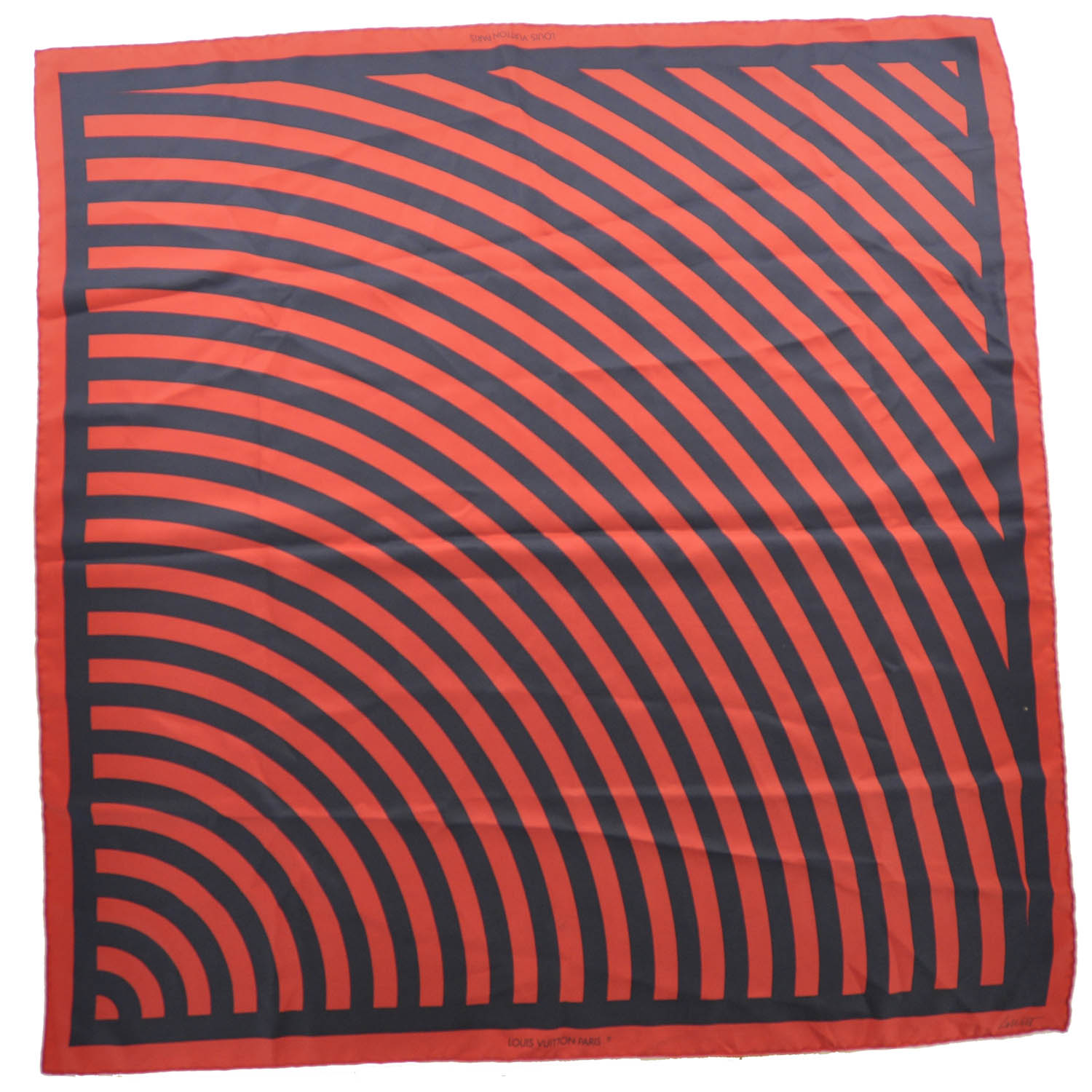 LOUIS VUITTON Silk Stripes Scarf Red Black 32773