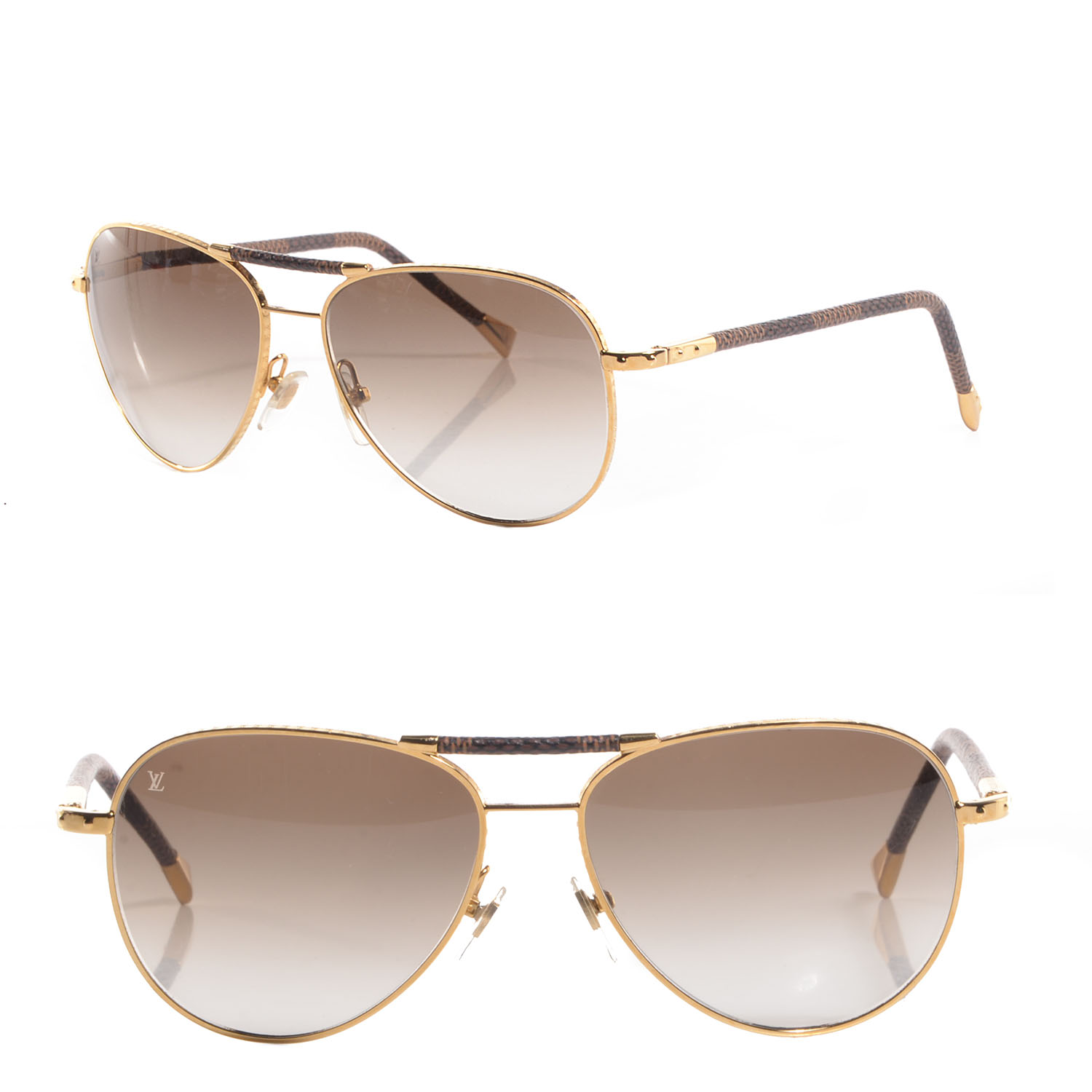 LOUIS VUITTON Damier Conspiration Pilote Aviator Sunglasses Z0202U Gold 85383