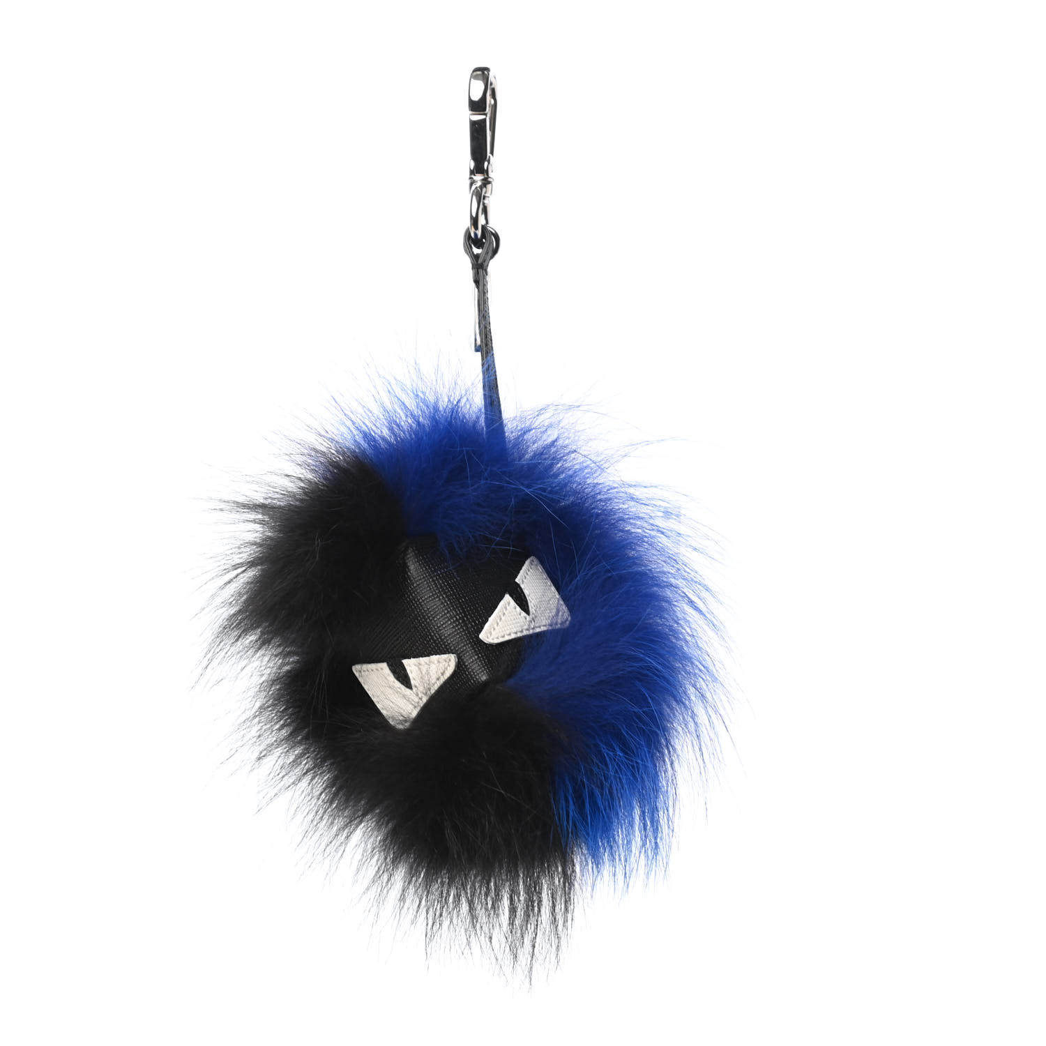 Fox Fur Cube Bag Charm Black Blue 814909 | FASHIONPHILE