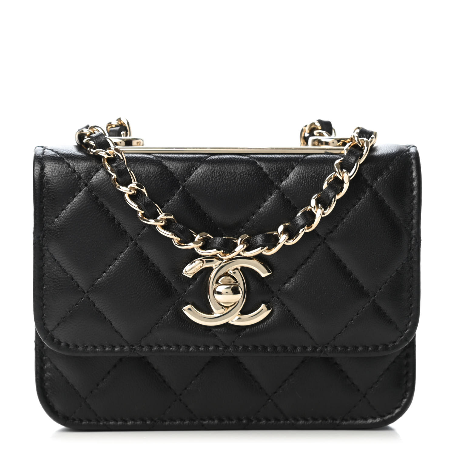 Lambskin Quilted Trendy CC Card Holder On Chain Black