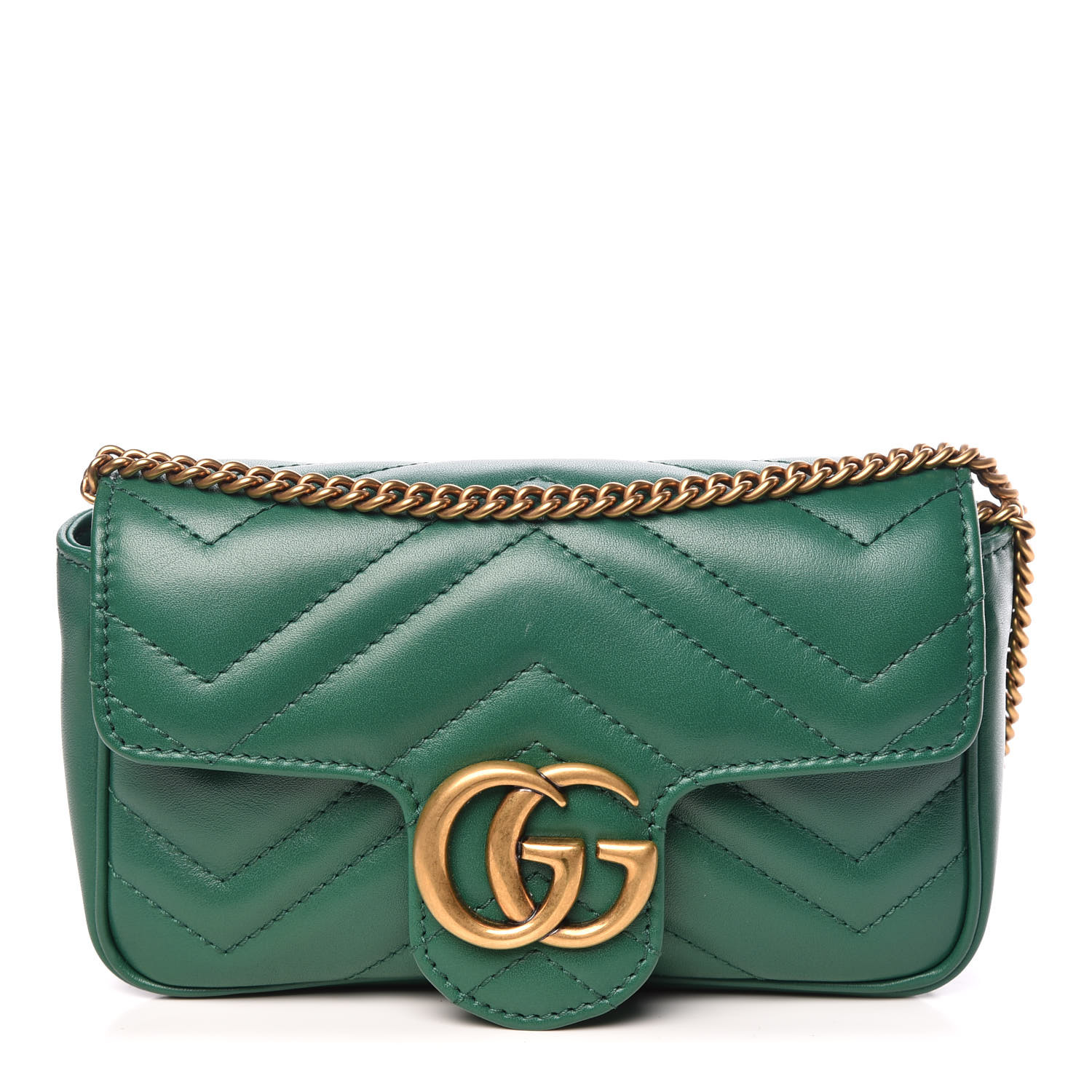 GUCCI Calfskin Matelasse Super Mini GG Marmont Emerald Green 504629