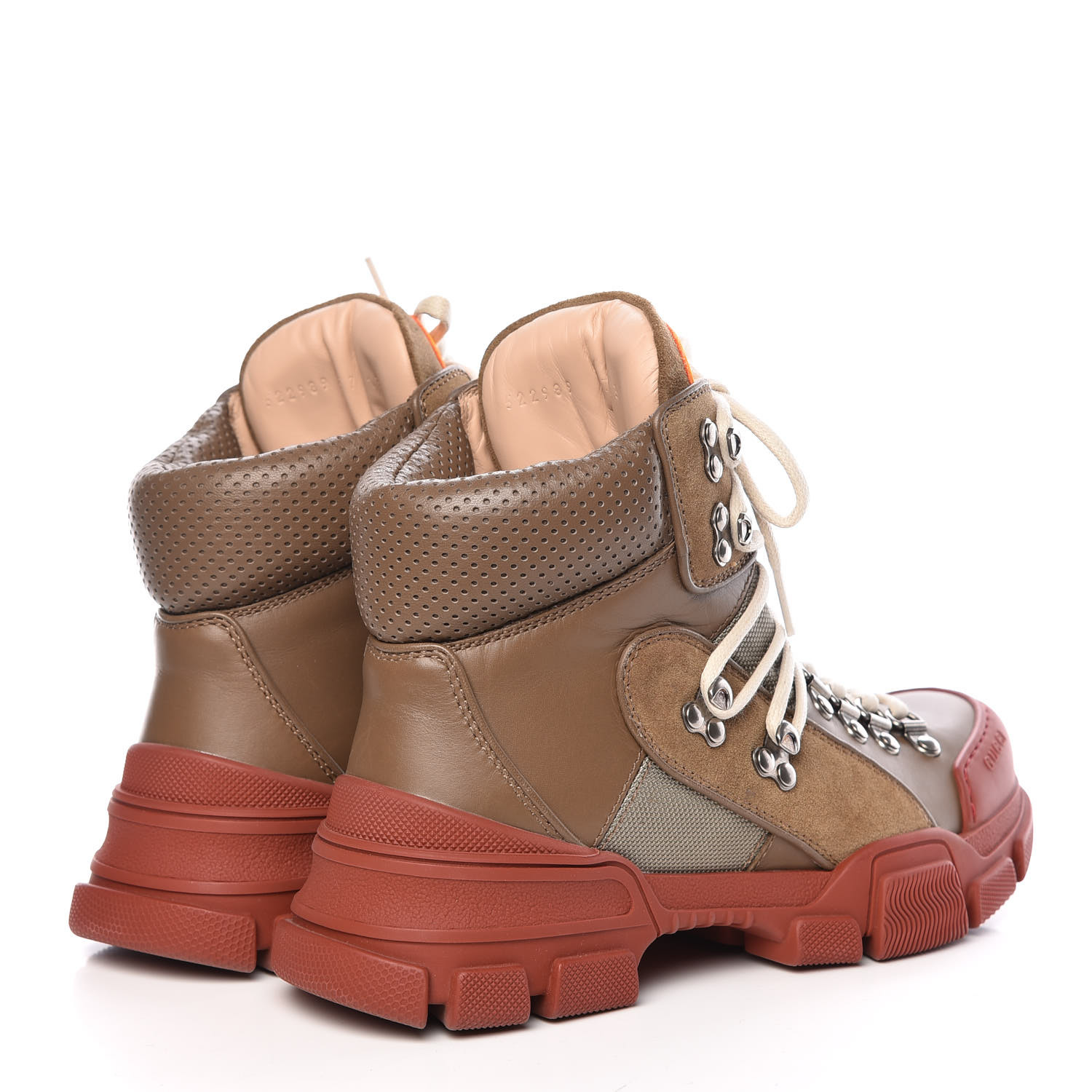 GUCCI Calfskin Suede Flashtrek High-Top Sneakers 37 Brown Red 400266