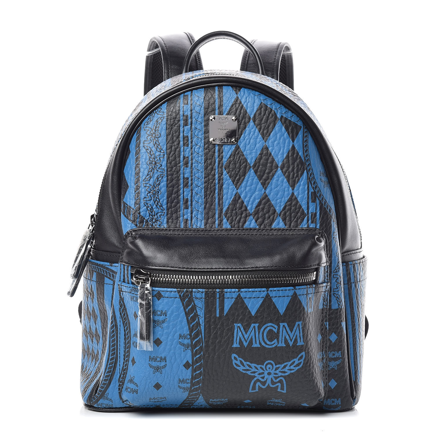 blue and black mcm backpack