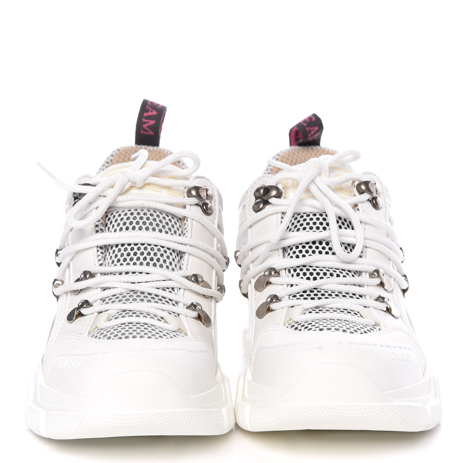 GUCCI Fabric Rubber Womens Flashtrek Sneakers 35.5 White 400280