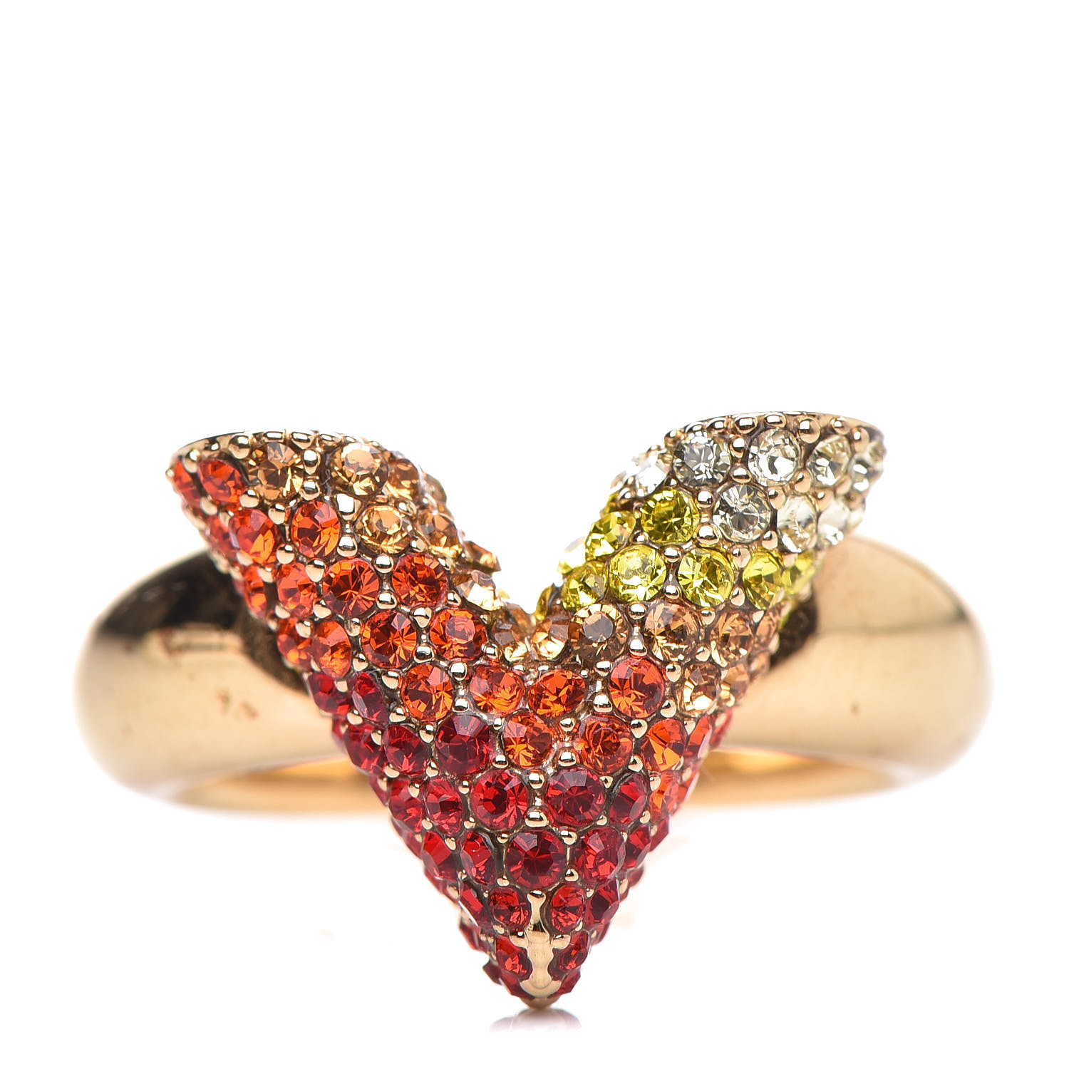 LOUIS VUITTON Crystal Essential V Strass Ring 5 Multicolor Gold 399742