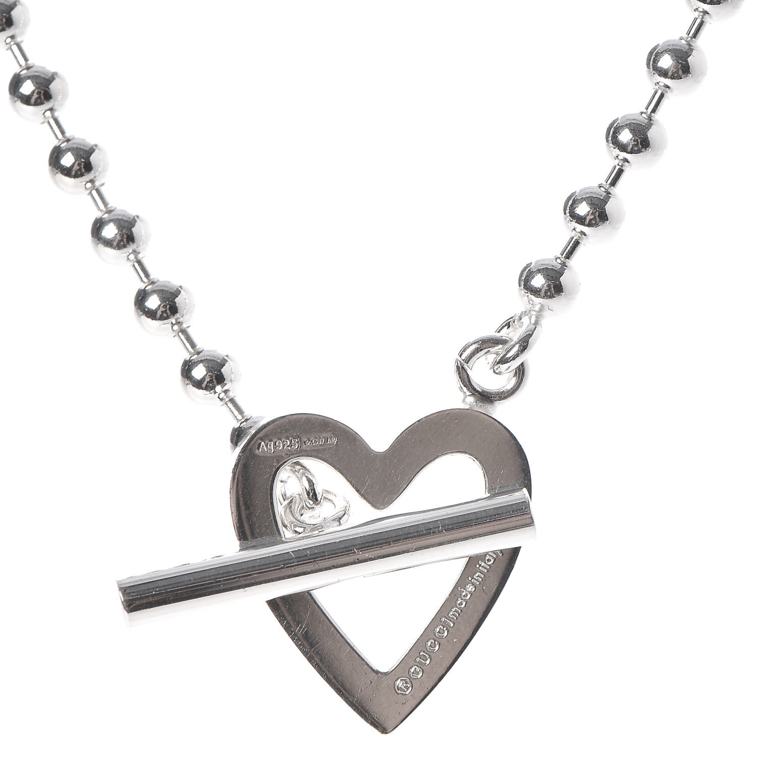 GUCCI Sterling Silver Heart Toggle Necklace 291246