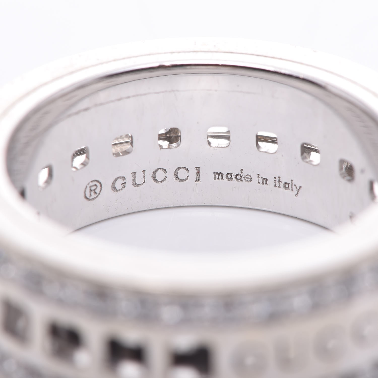 GUCCI 18K White Gold Diamond Spinner Ring 52 6 341465 | FASHIONPHILE