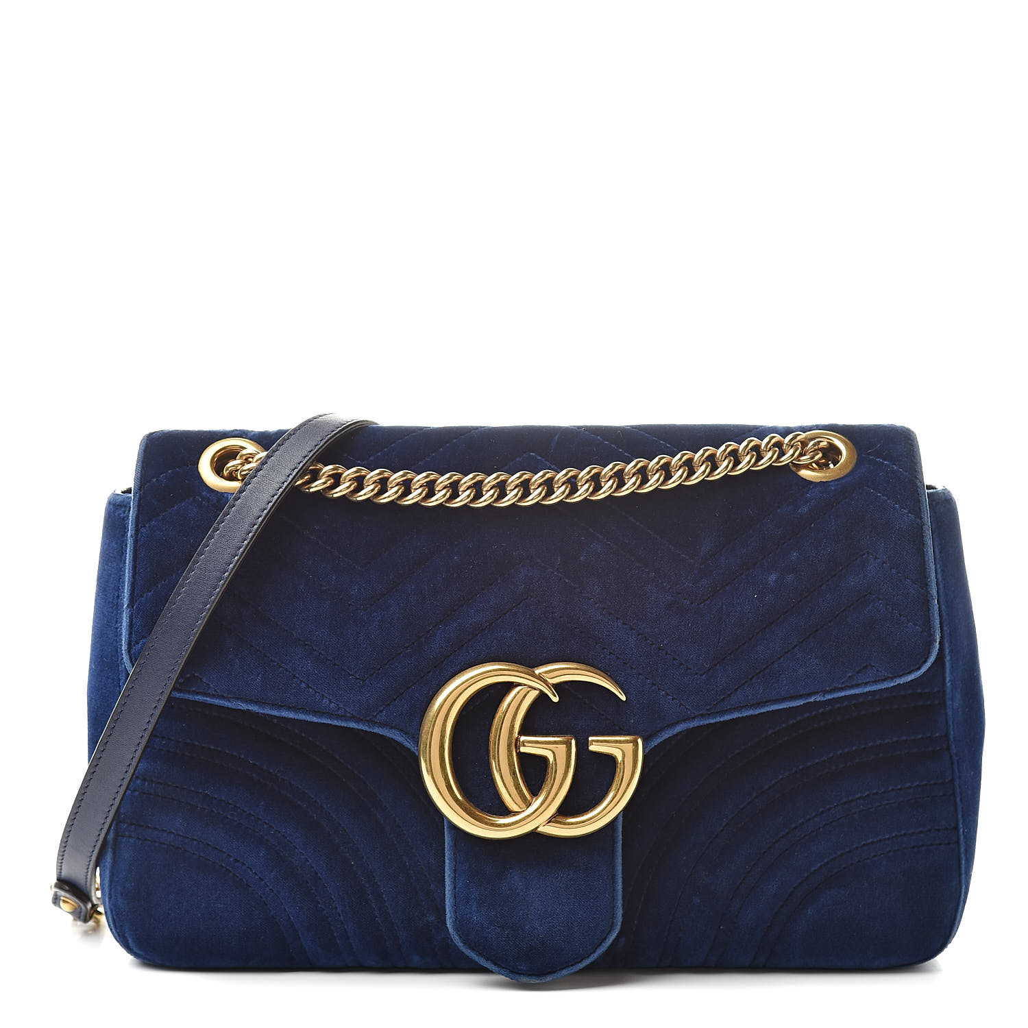 GUCCI Velvet Matelasse Medium GG Marmont Shoulder Bag Cobalt Blue 525230