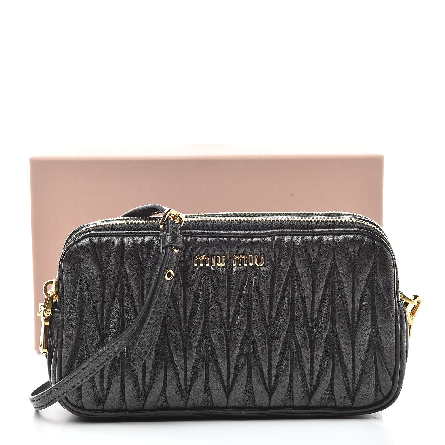 MIU MIU Nappa Matelasse Double Zip Pochette Clutch Black 525088