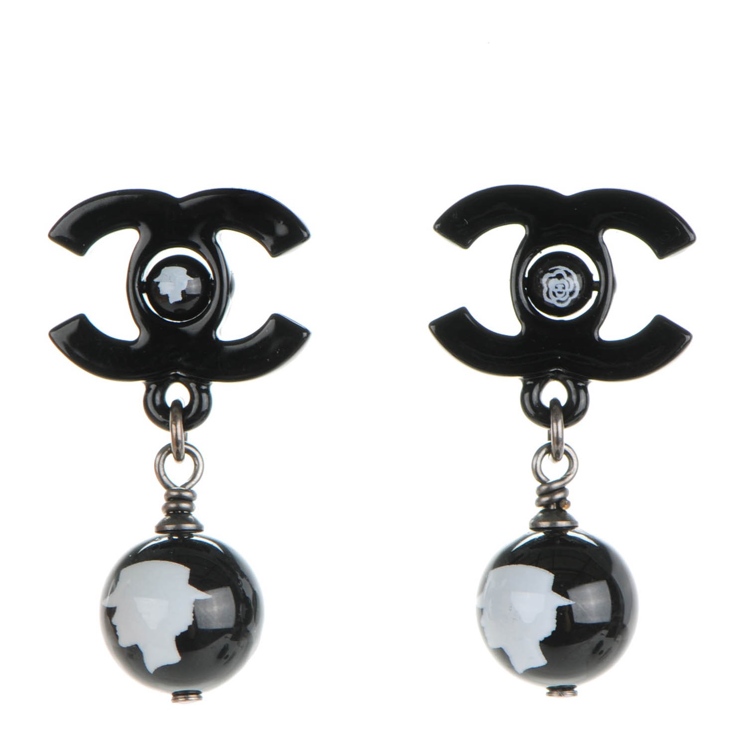 CHANEL Enamel Bead CC Coco Drop Earrings Black 147055