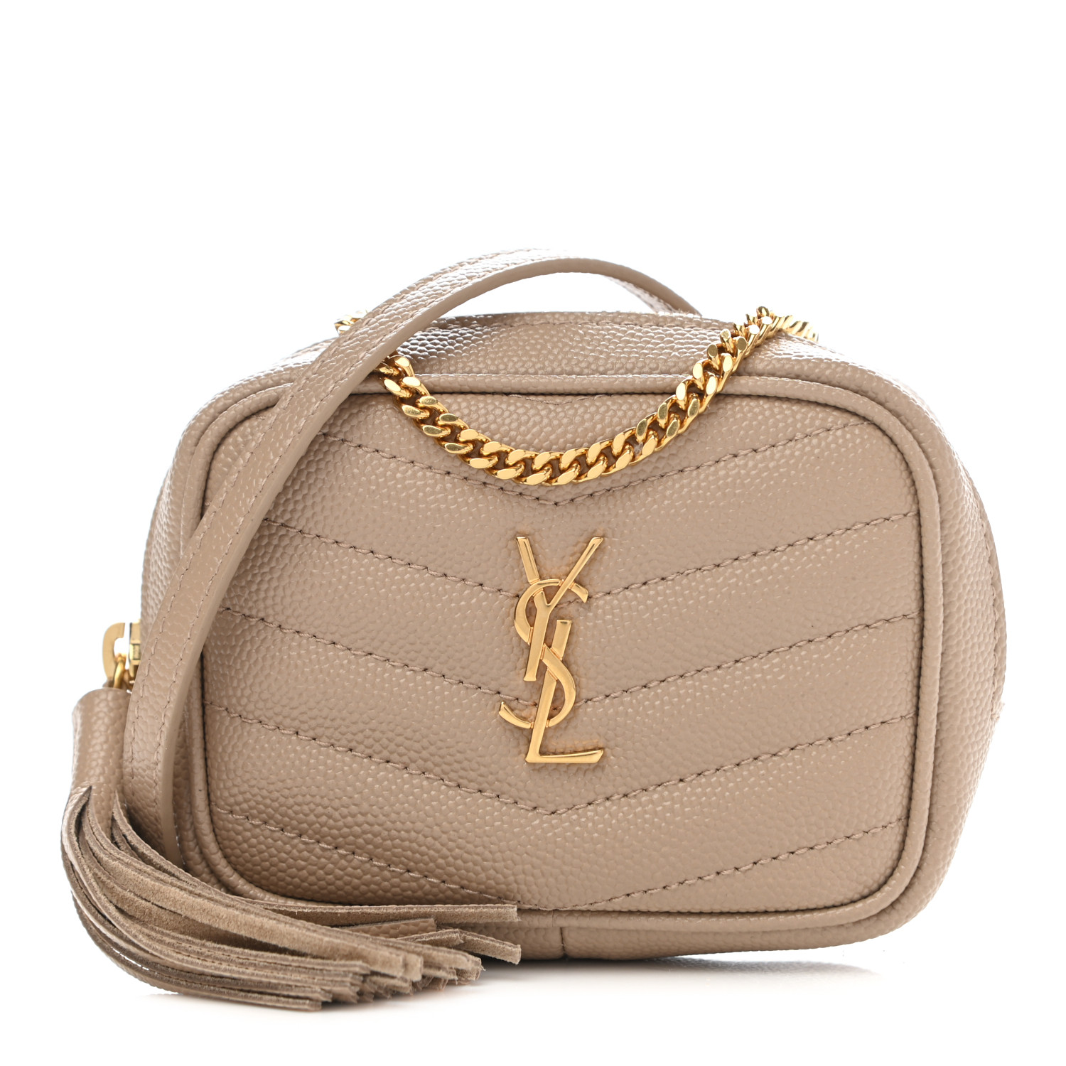Saint Laurent Grain De Poudre Matelasse Monogram Baby Lou Camera Bag Dark Beige Fashionphile