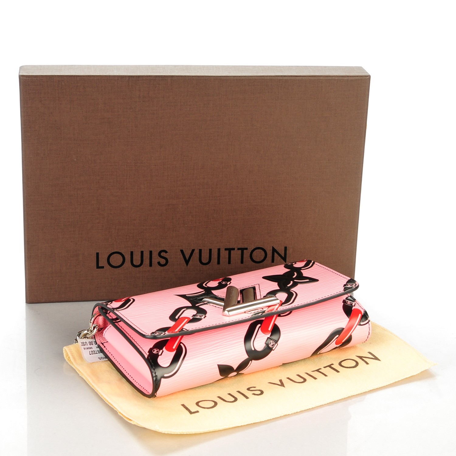 LOUIS VUITTON Epi Chain Flower Print Twist Chain Wallet Pink 139957