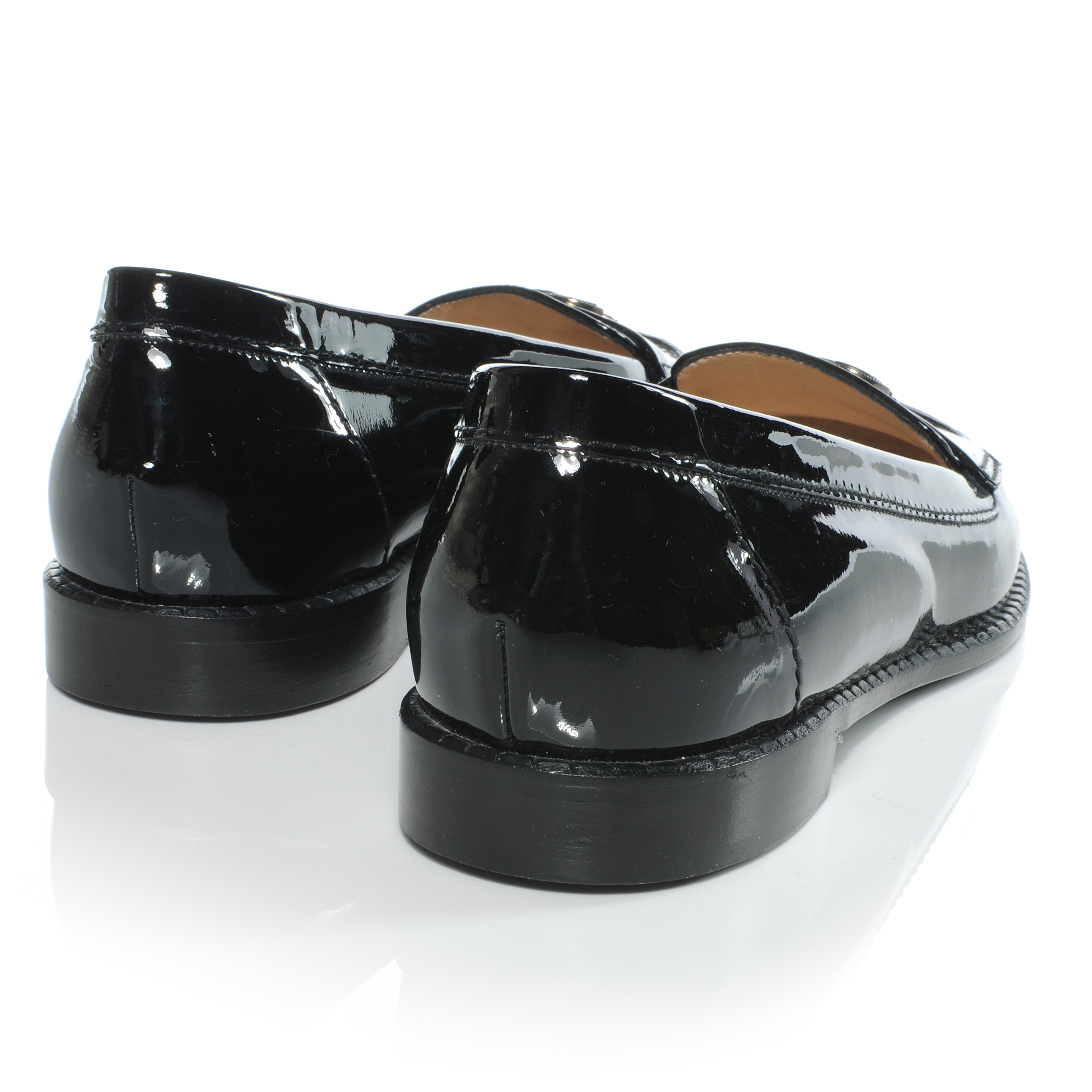 CHANEL Patent Leather Loafers 38.5 Black 41215