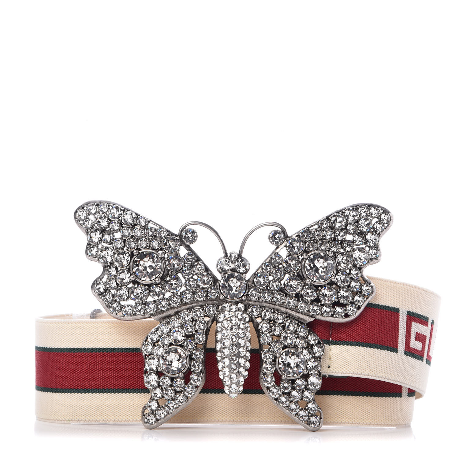GUCCI Jacquard Crystal Butterfly Belt 80 32 White 360683