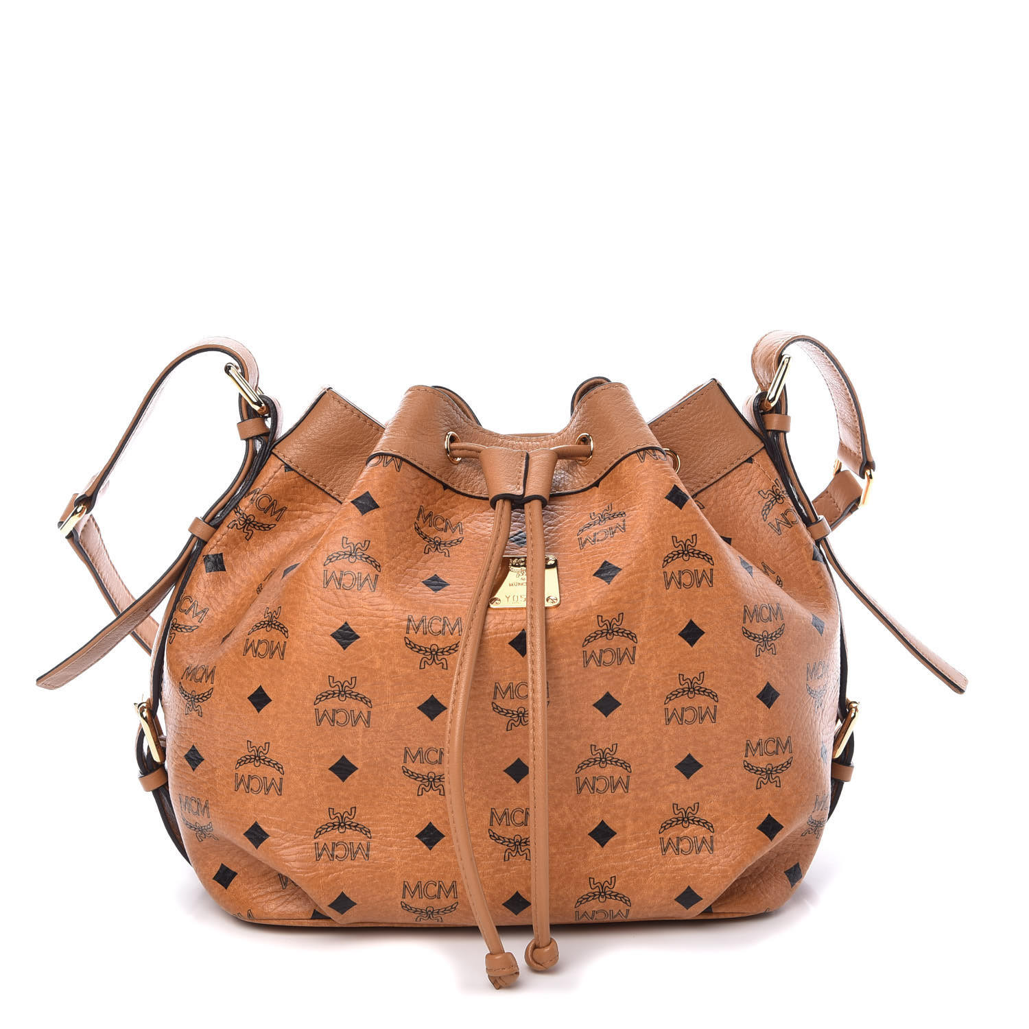 Mcm Visetos Essential Drawstring Bucket Bag Cognac 361201