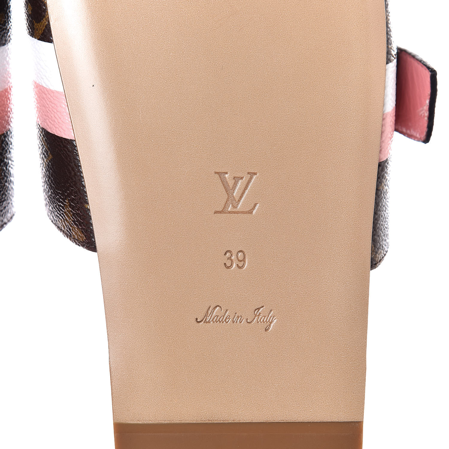 LOUIS VUITTON Patent Monogram Bom Dia Flat Mule 39 Rose Blanc 361330