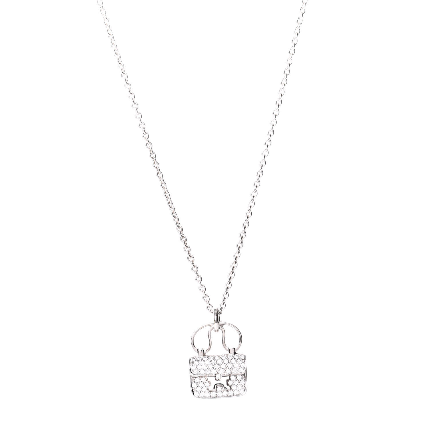 HERMES 18K White Gold Diamond Constance Amulette Pendant Necklace 554930