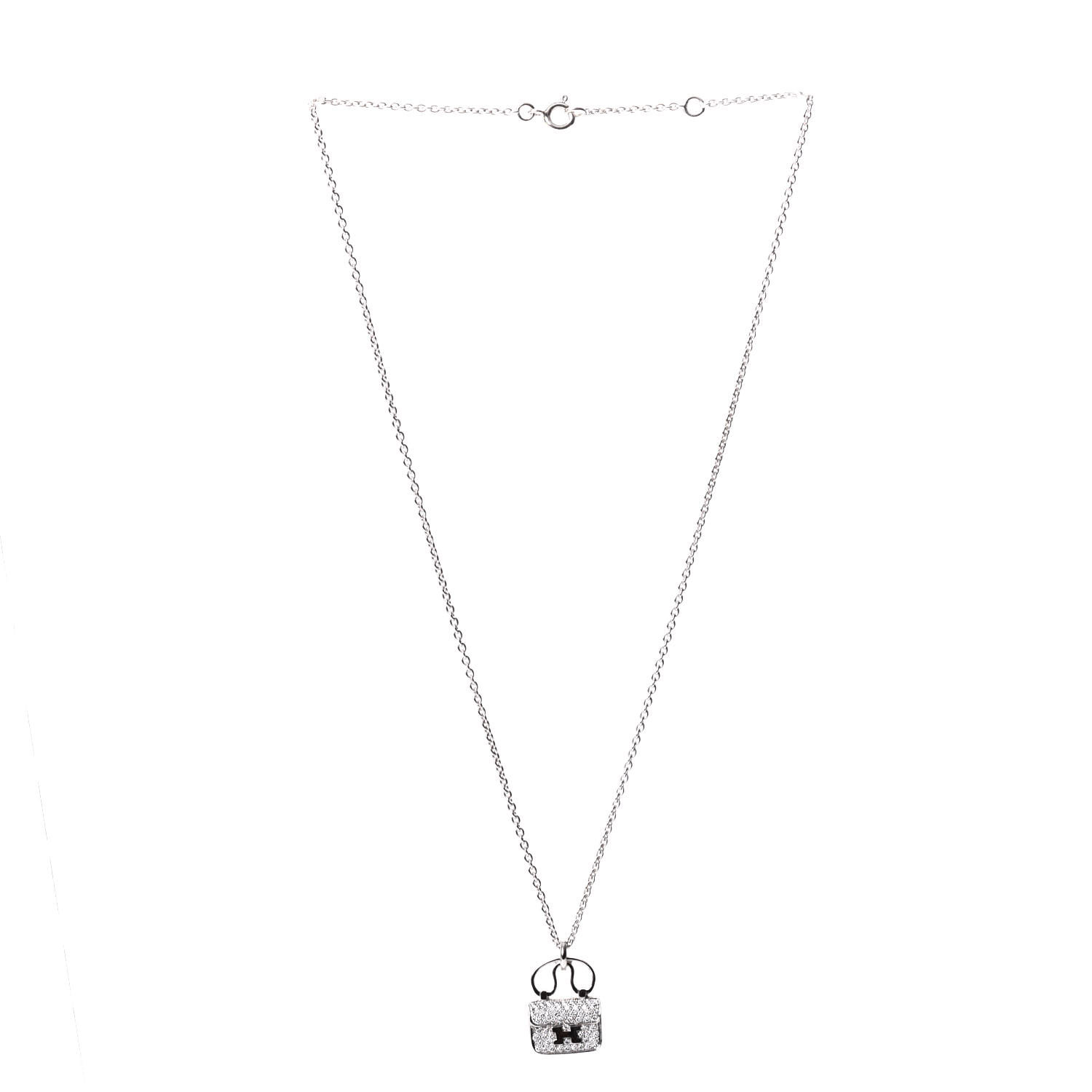 HERMES 18K White Gold Diamond Constance Amulette Pendant Necklace 554930