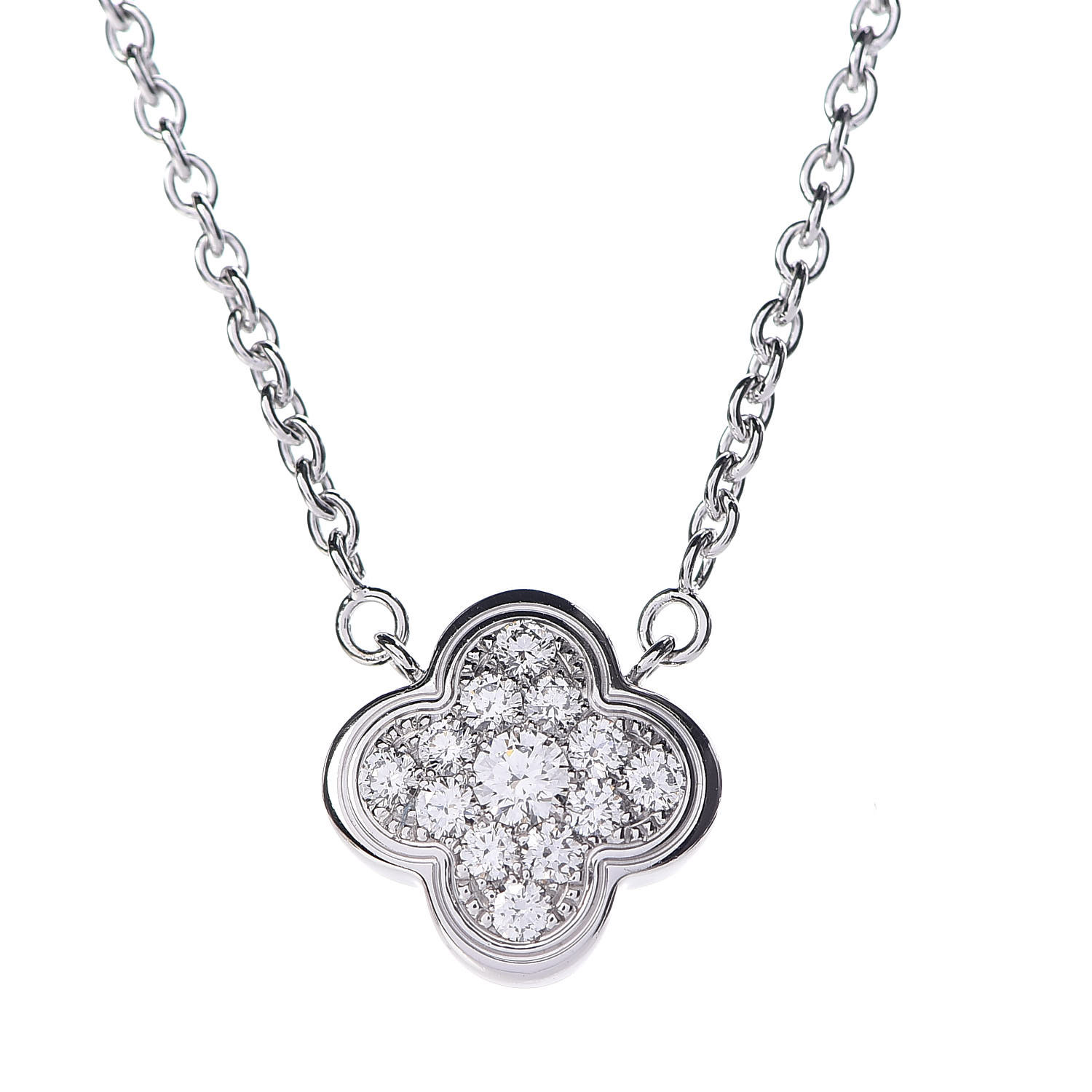VAN CLEEF & ARPELS 18K White Gold Diamond Pure Alhambra Pendant