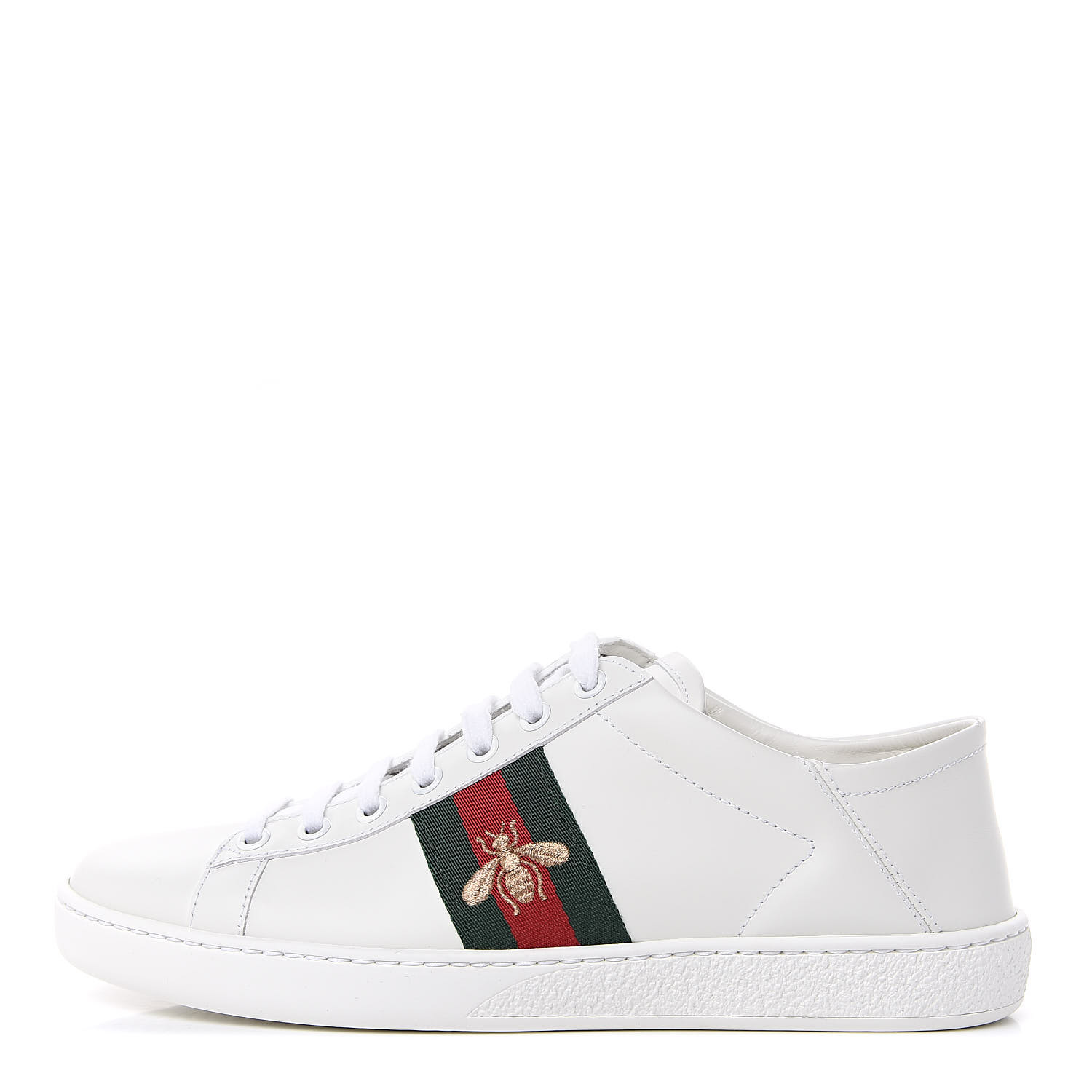 GUCCI Calfskin Embroidered Womens Ace Bee Sneakers 38 White Green 487548