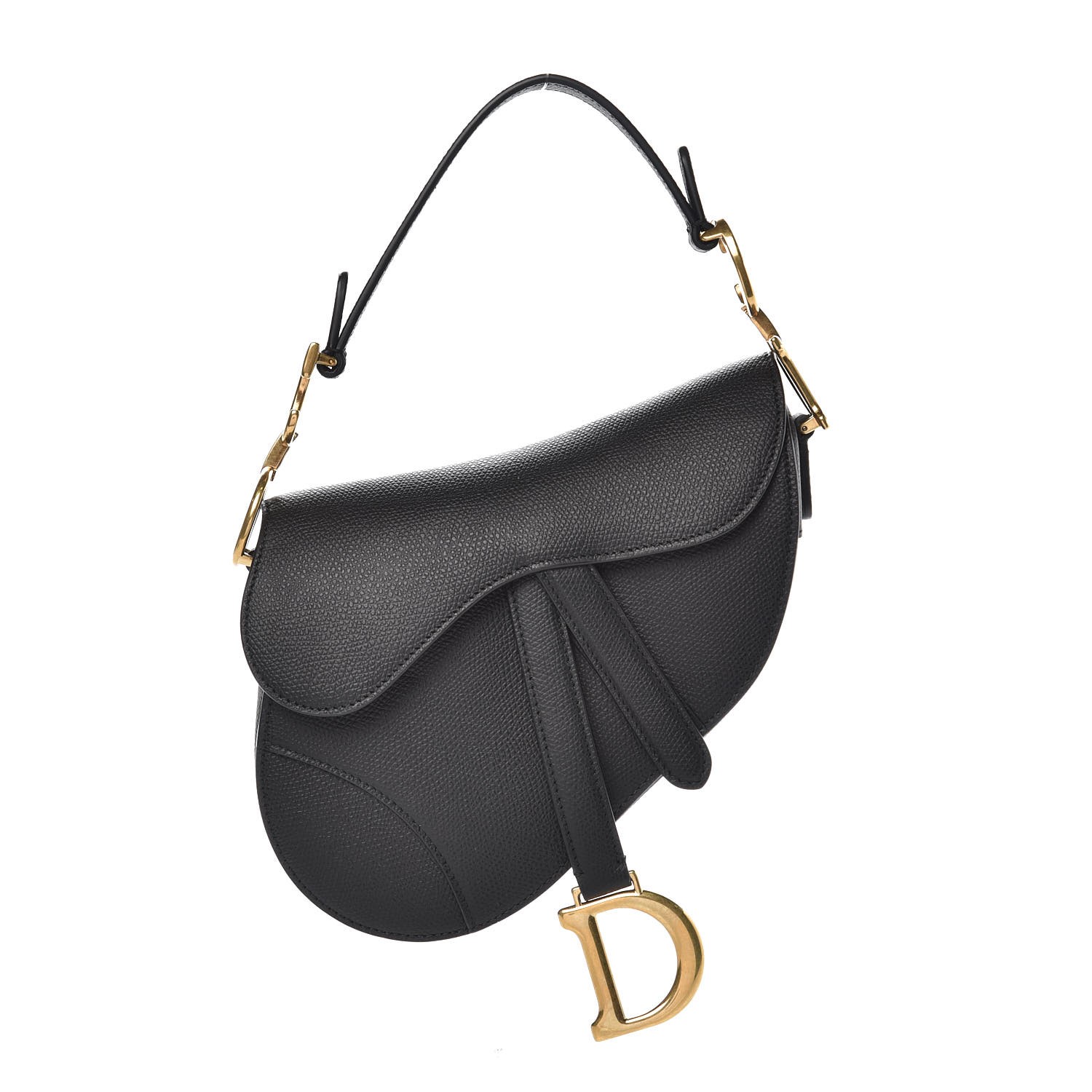 CHRISTIAN DIOR Grained Calfskin Mini Saddle Bag Black 347408