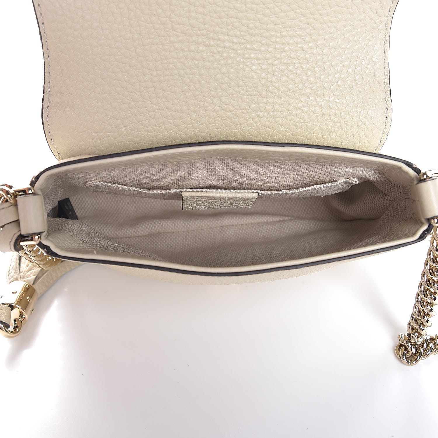 GUCCI Pebbled Calfskin Small Soho Chain Shoulder Bag Off White 285023