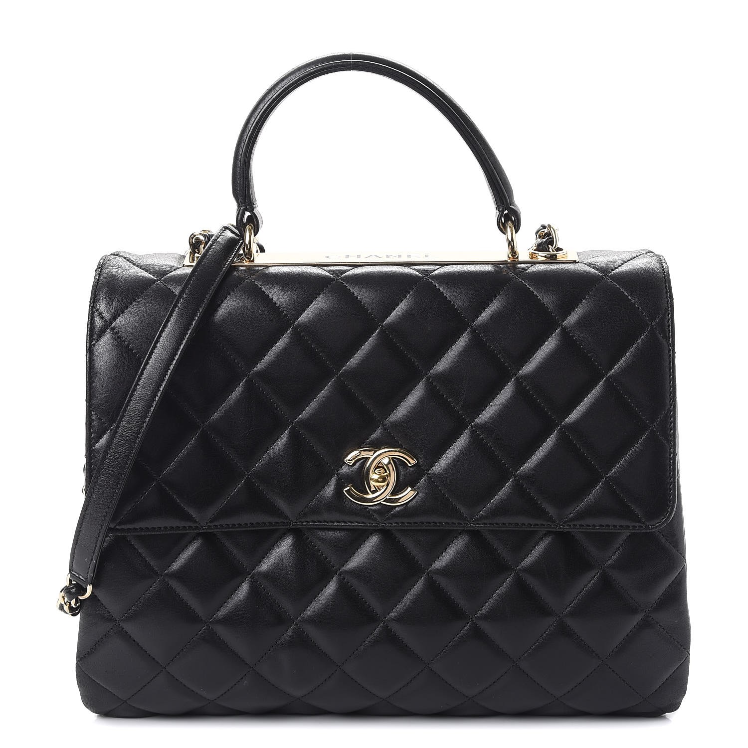 CHANEL Lambskin Quilted Large Trendy CC Dual Handle Flap Bag Black 265768