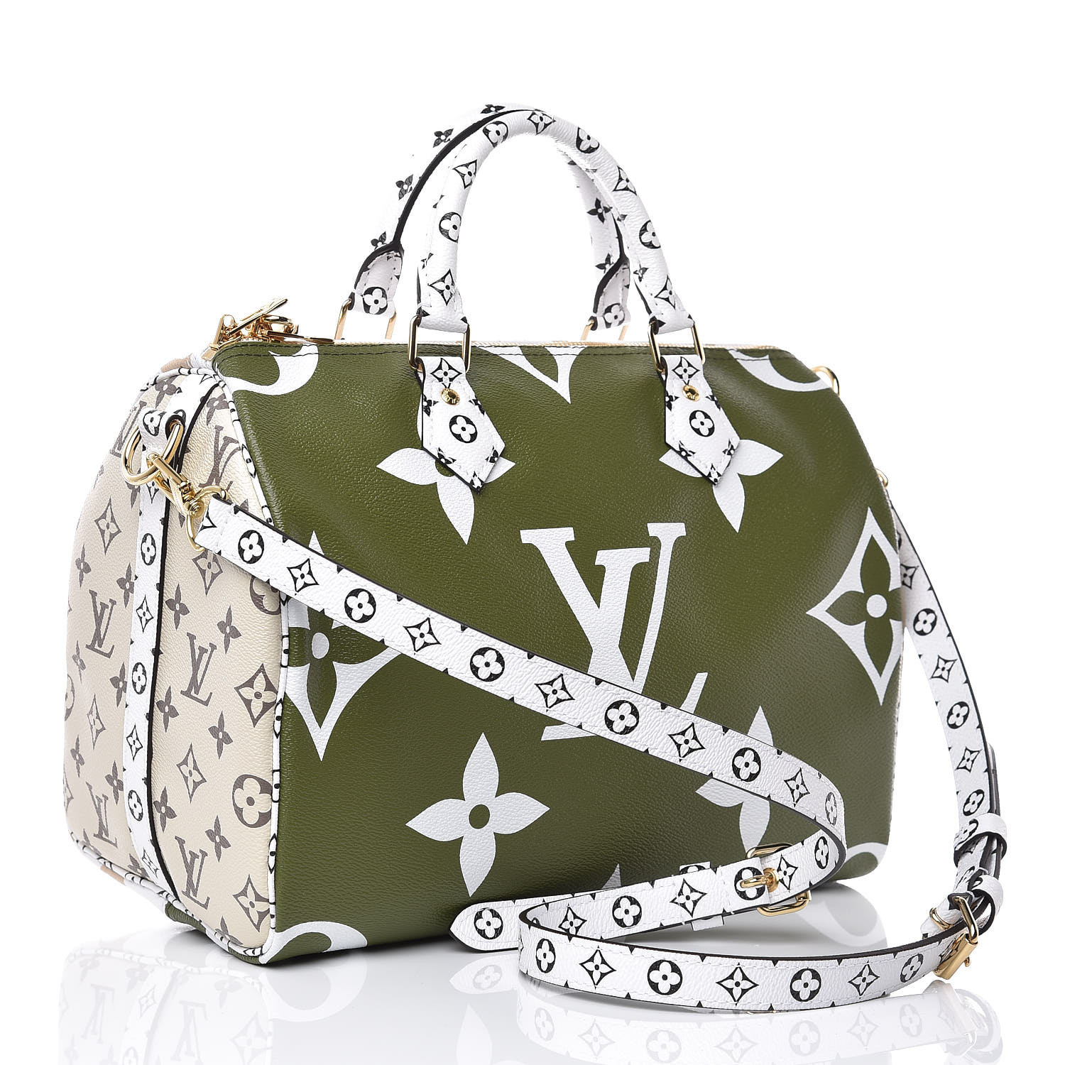 LOUIS VUITTON Monogram Giant Speedy Bandouliere 30 Kaki Creme 373037