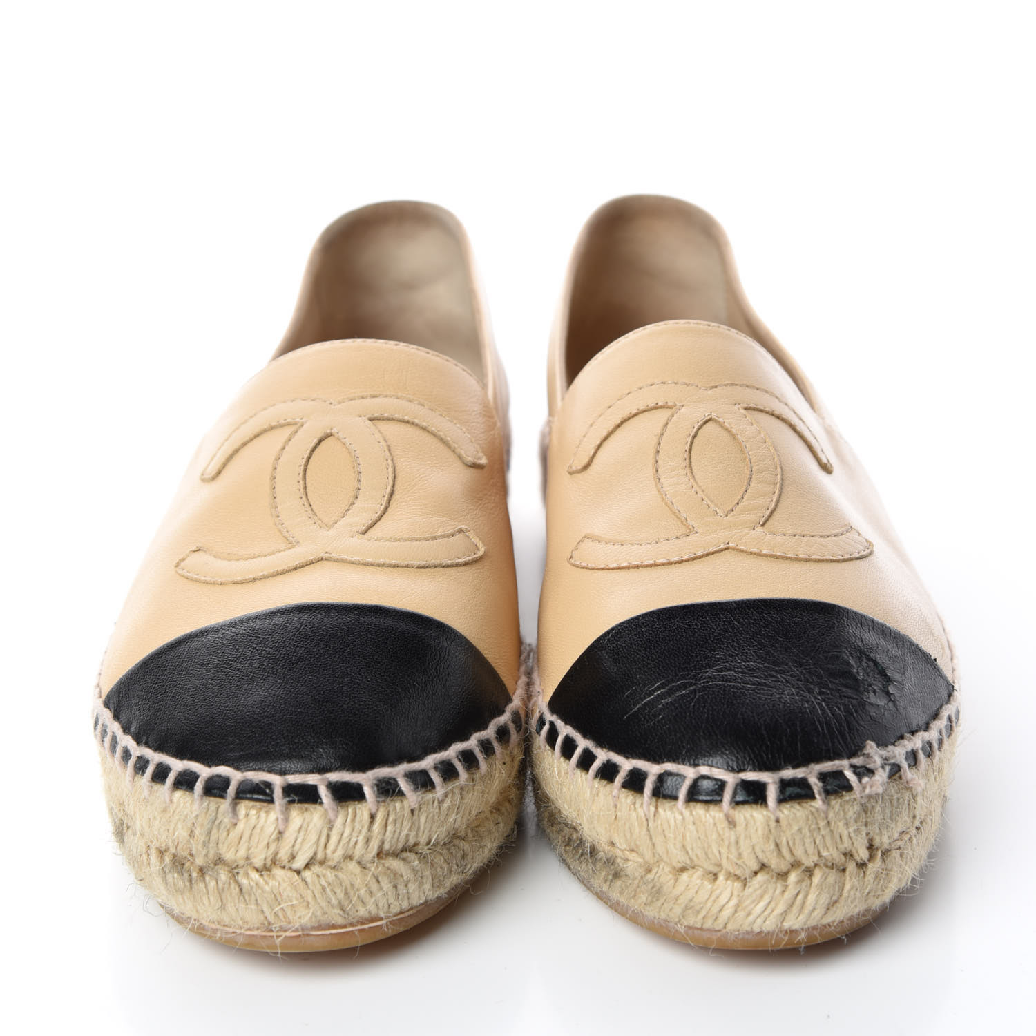 CHANEL Lambskin CC Espadrilles 37 Beige Black 373060